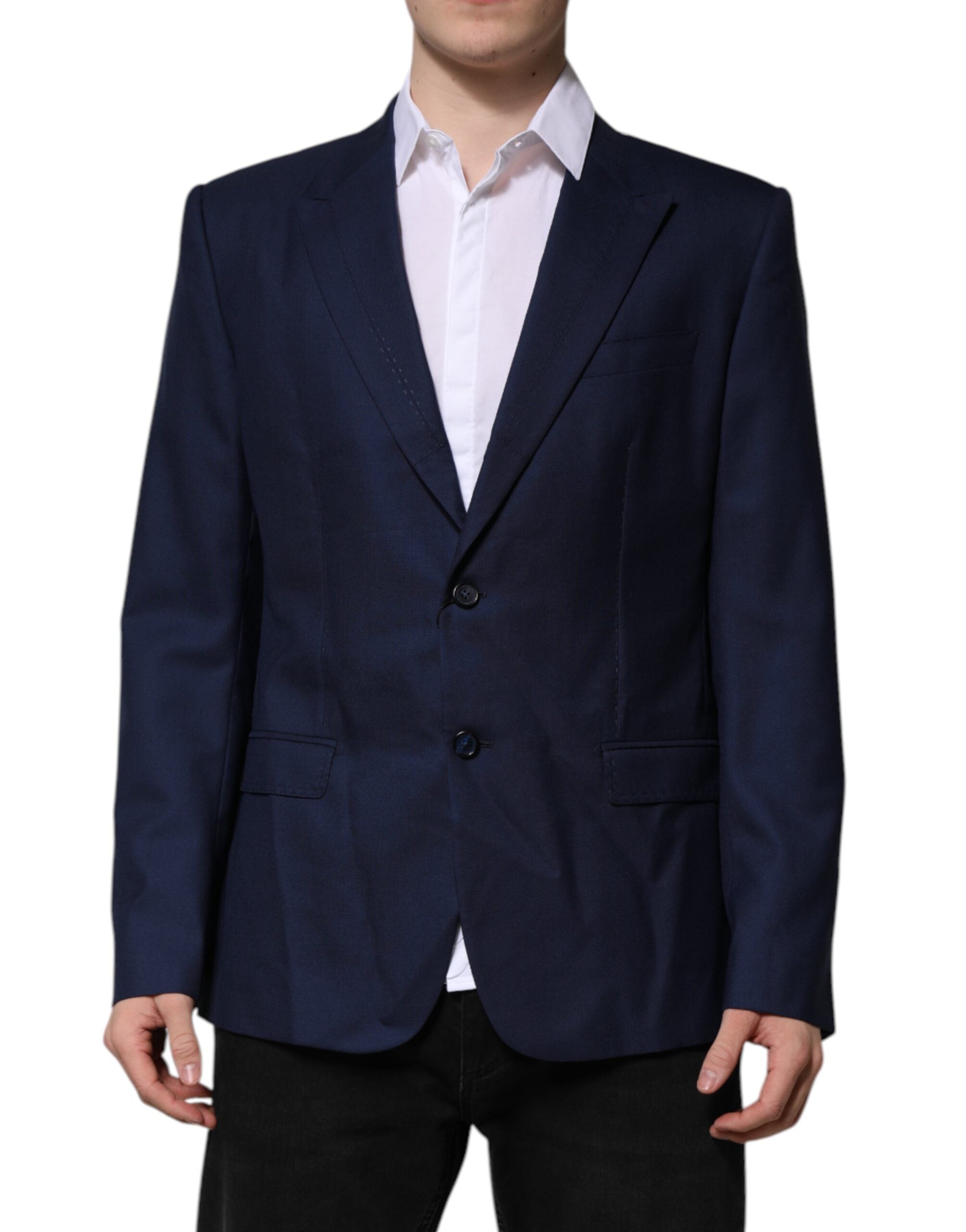 Blue Wool Single Breasted Suit Coat Blazer - ventzia
