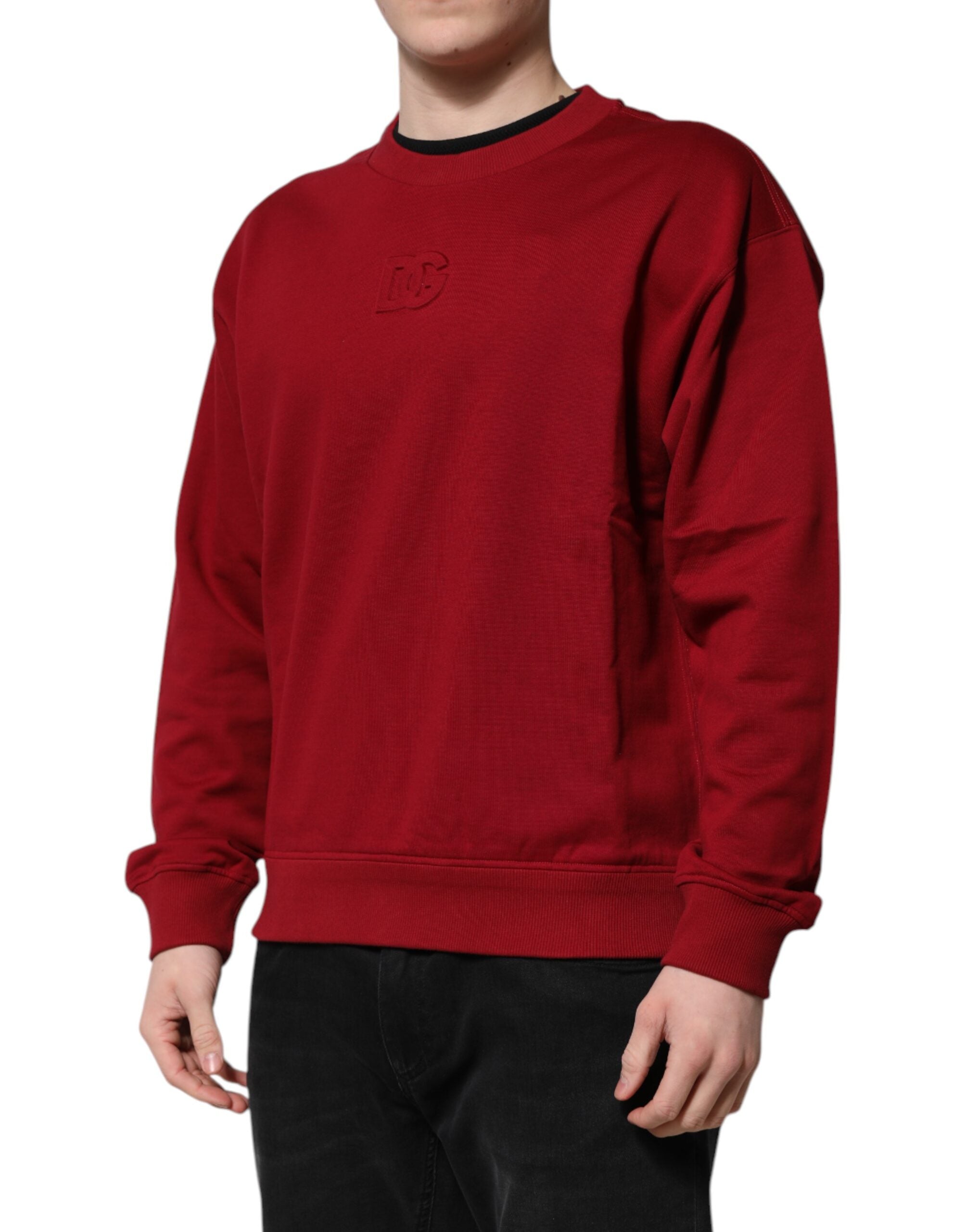 Red Embossed Logo Cotton Crew Neck Sweater - ventzia