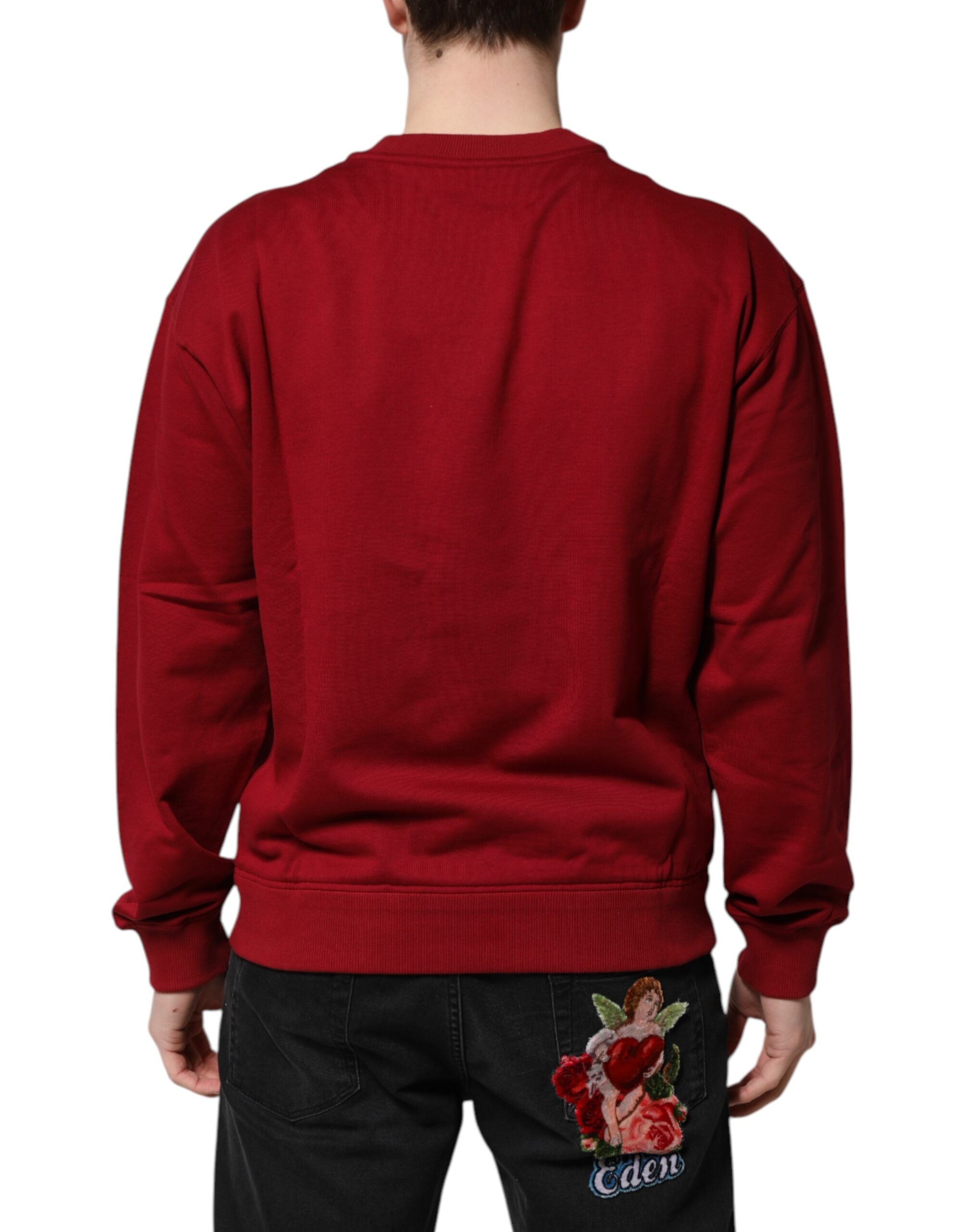 Red Embossed Logo Cotton Crew Neck Sweater - ventzia