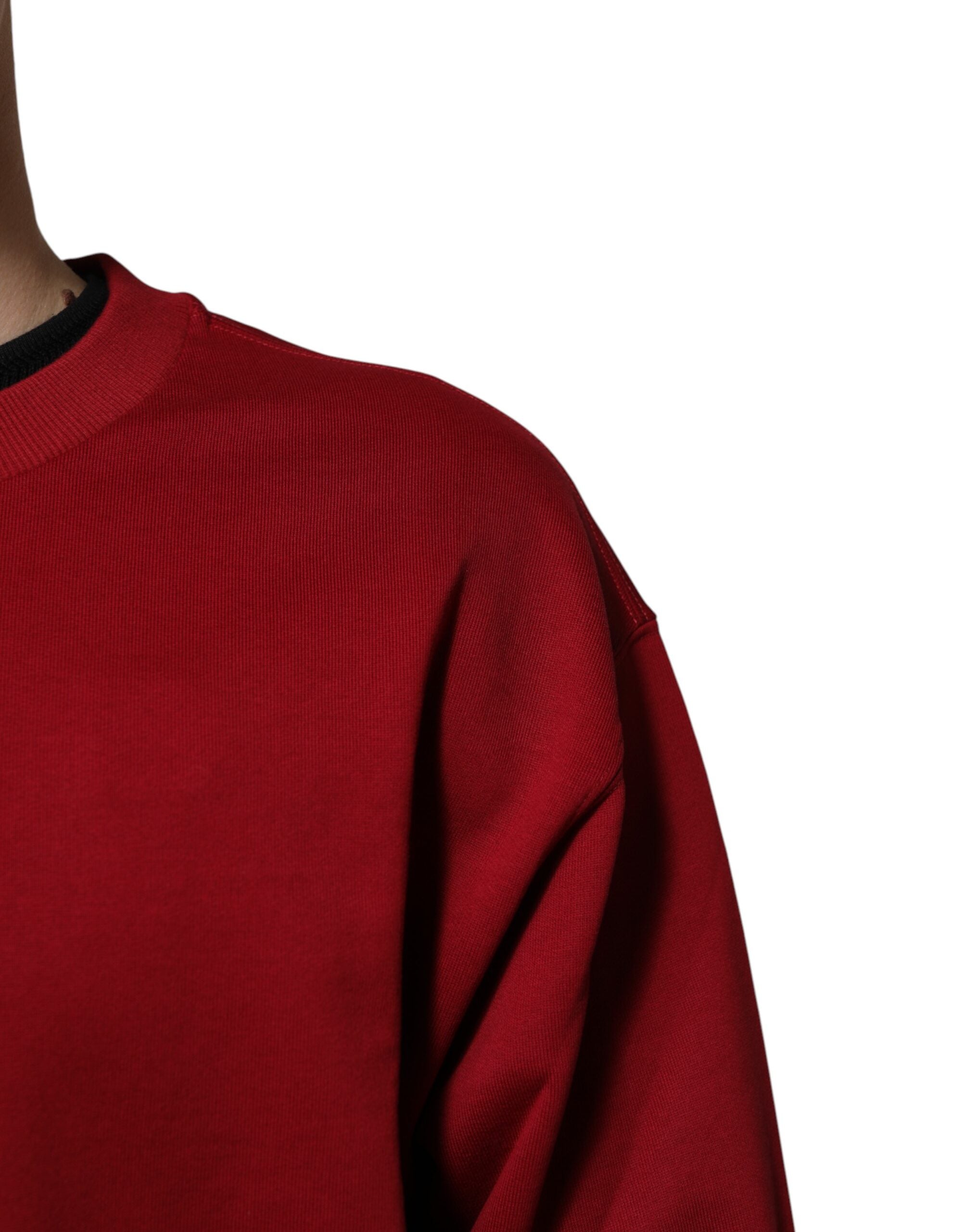 Red Embossed Logo Cotton Crew Neck Sweater - ventzia
