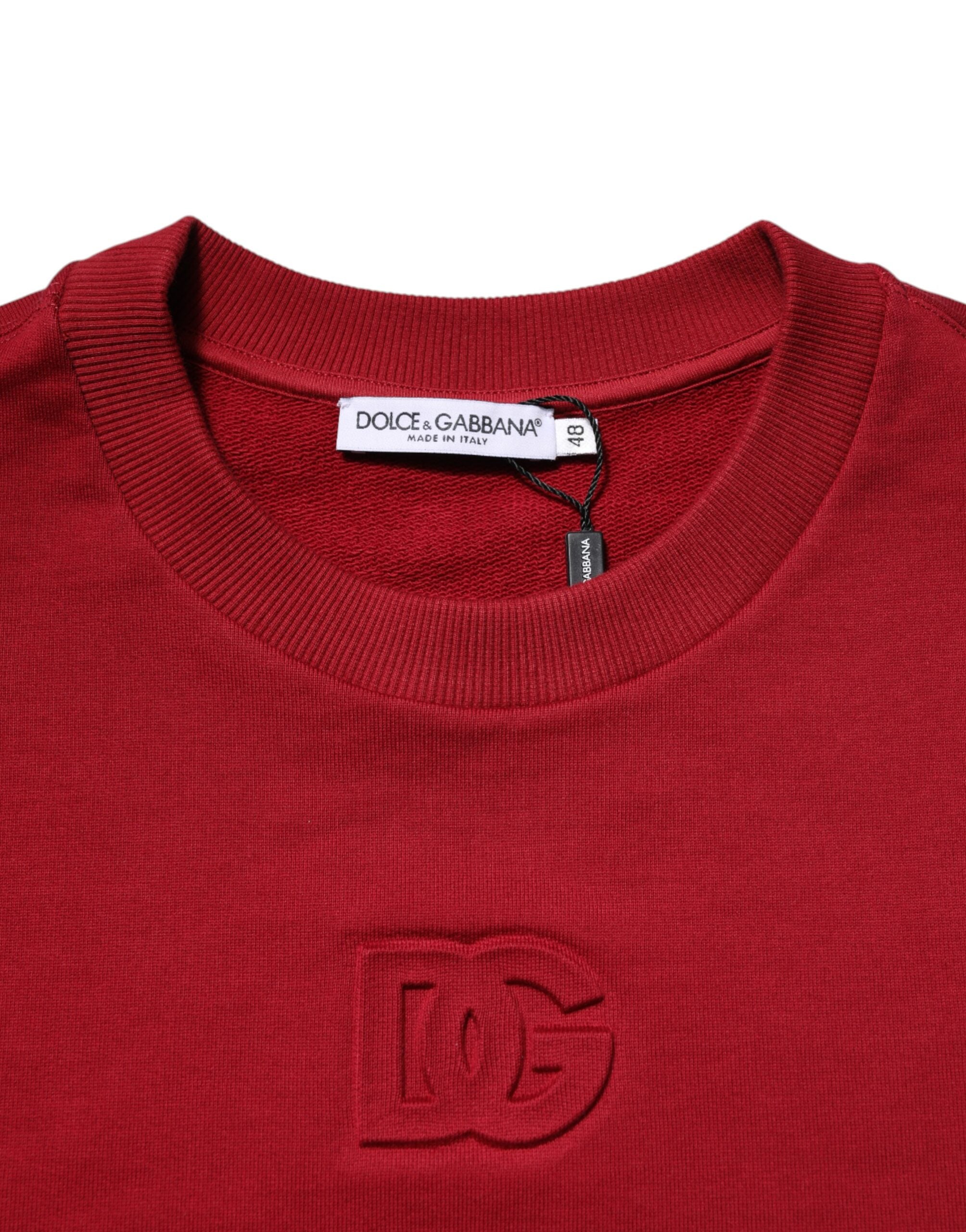 Red Embossed Logo Cotton Crew Neck Sweater - ventzia