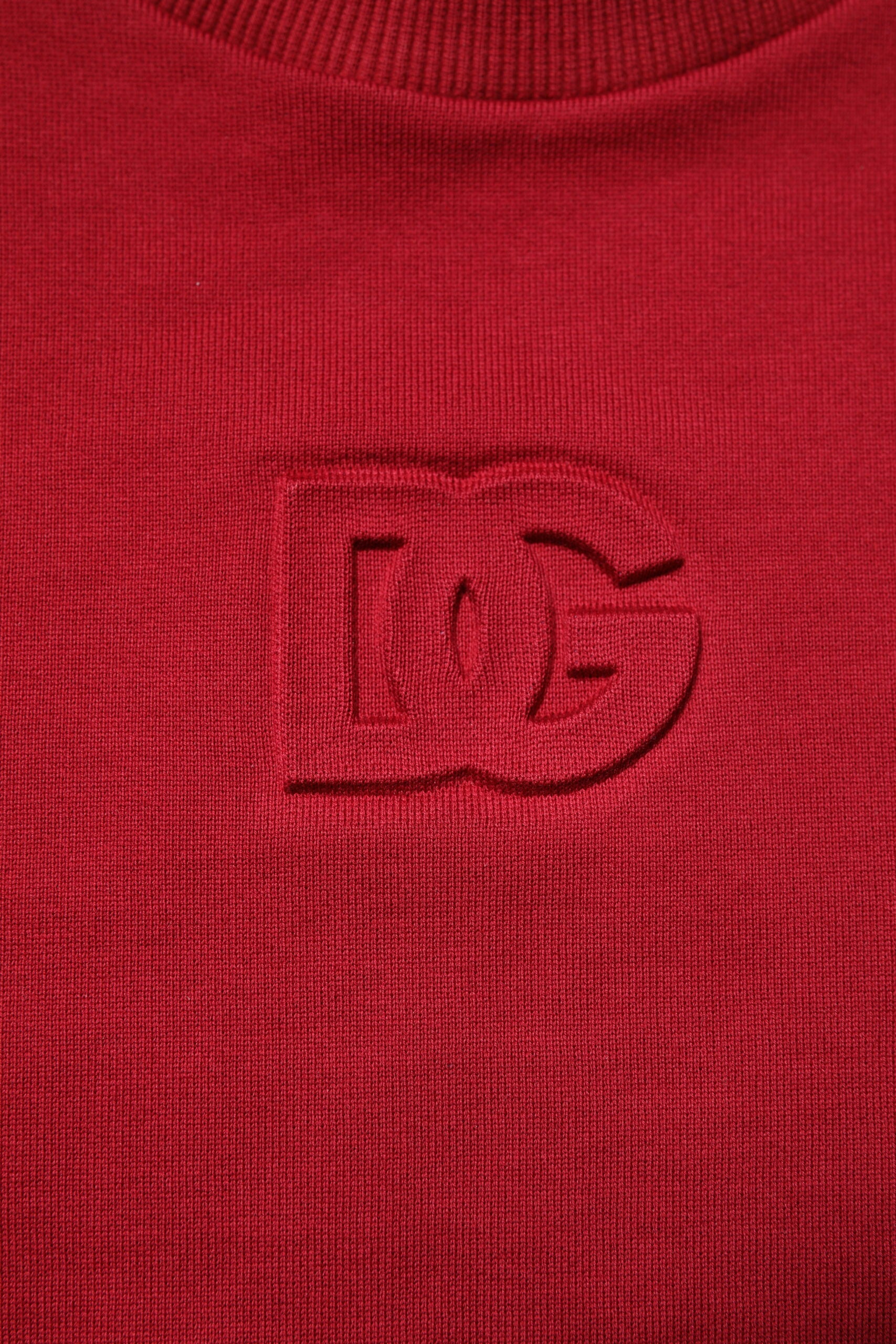 Red Embossed Logo Cotton Crew Neck Sweater - ventzia