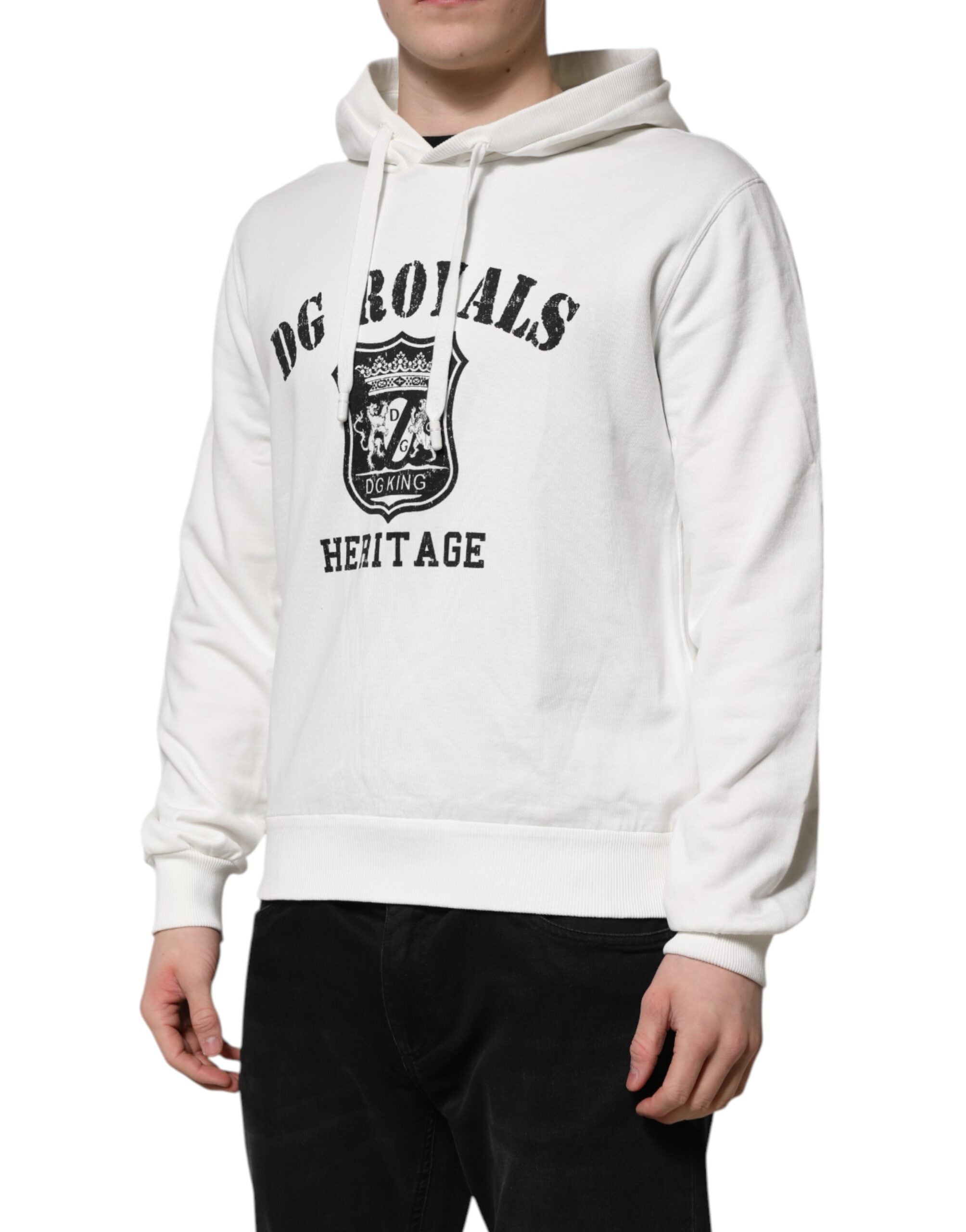 White Cotton DG ROYAL Print Hooded Sweater - ventzia