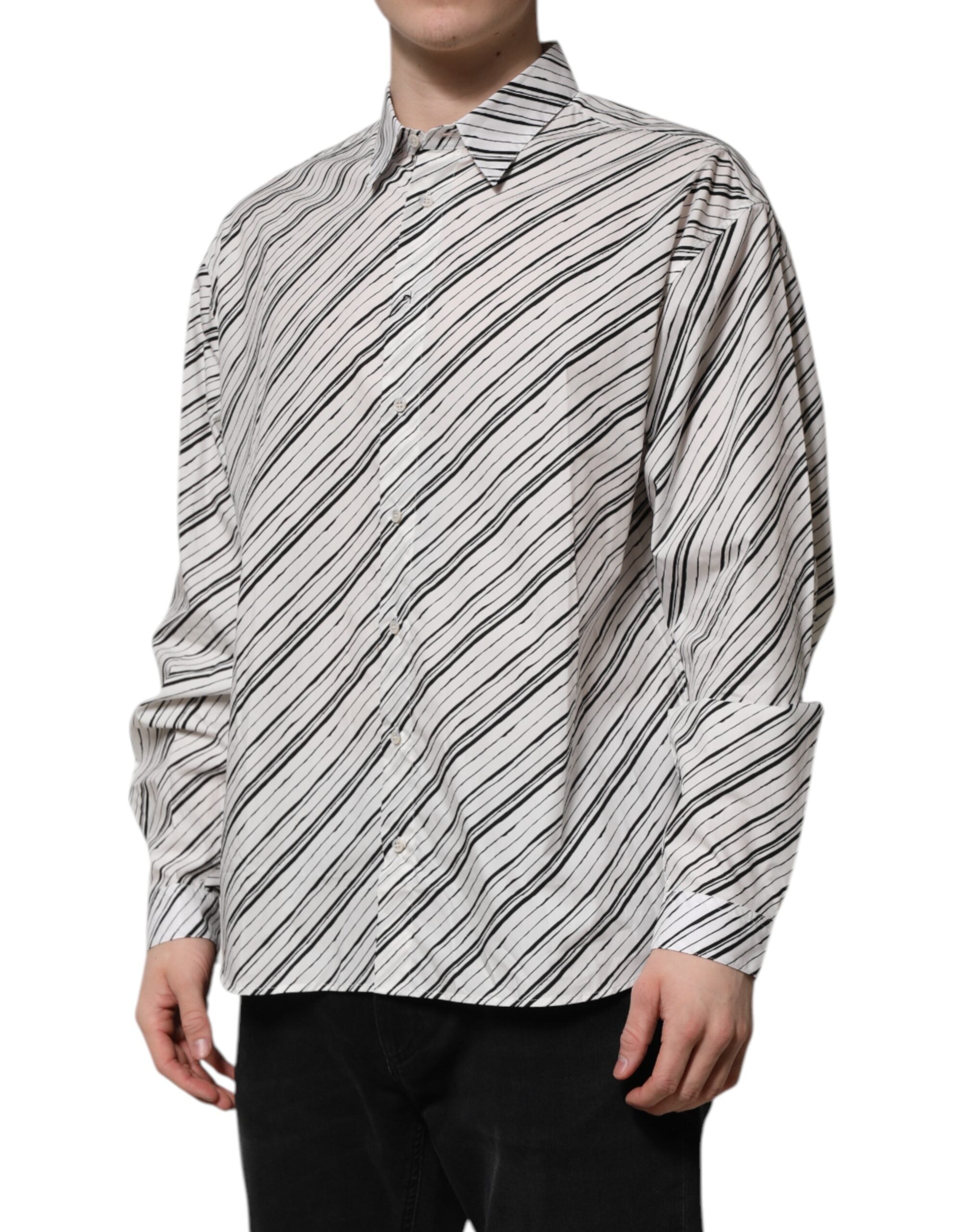 White Striped Long Sleeves Men Formal Shirt - ventzia