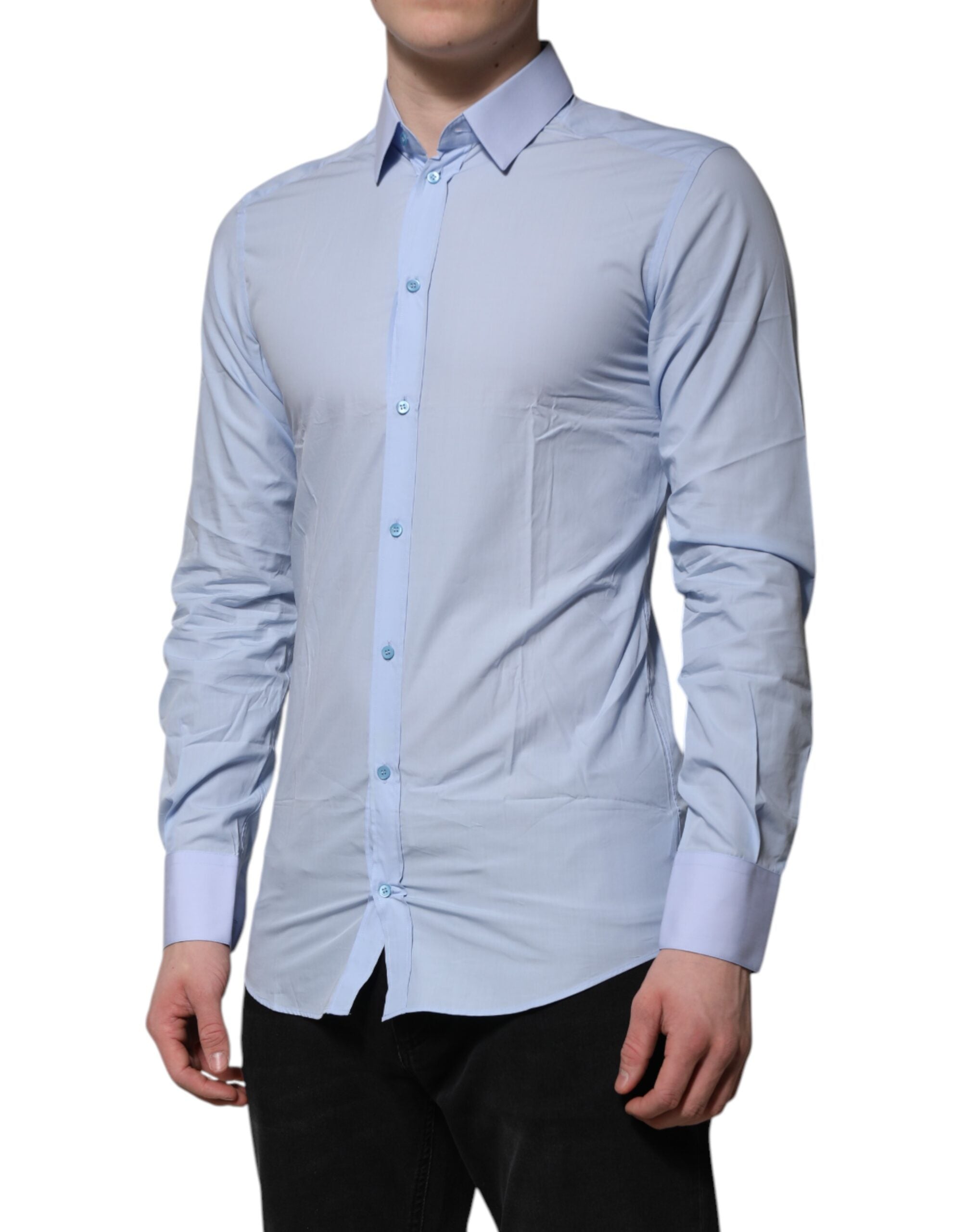 Blue Cotton GOLD Long Sleeves Men Dress Shirt - ventzia