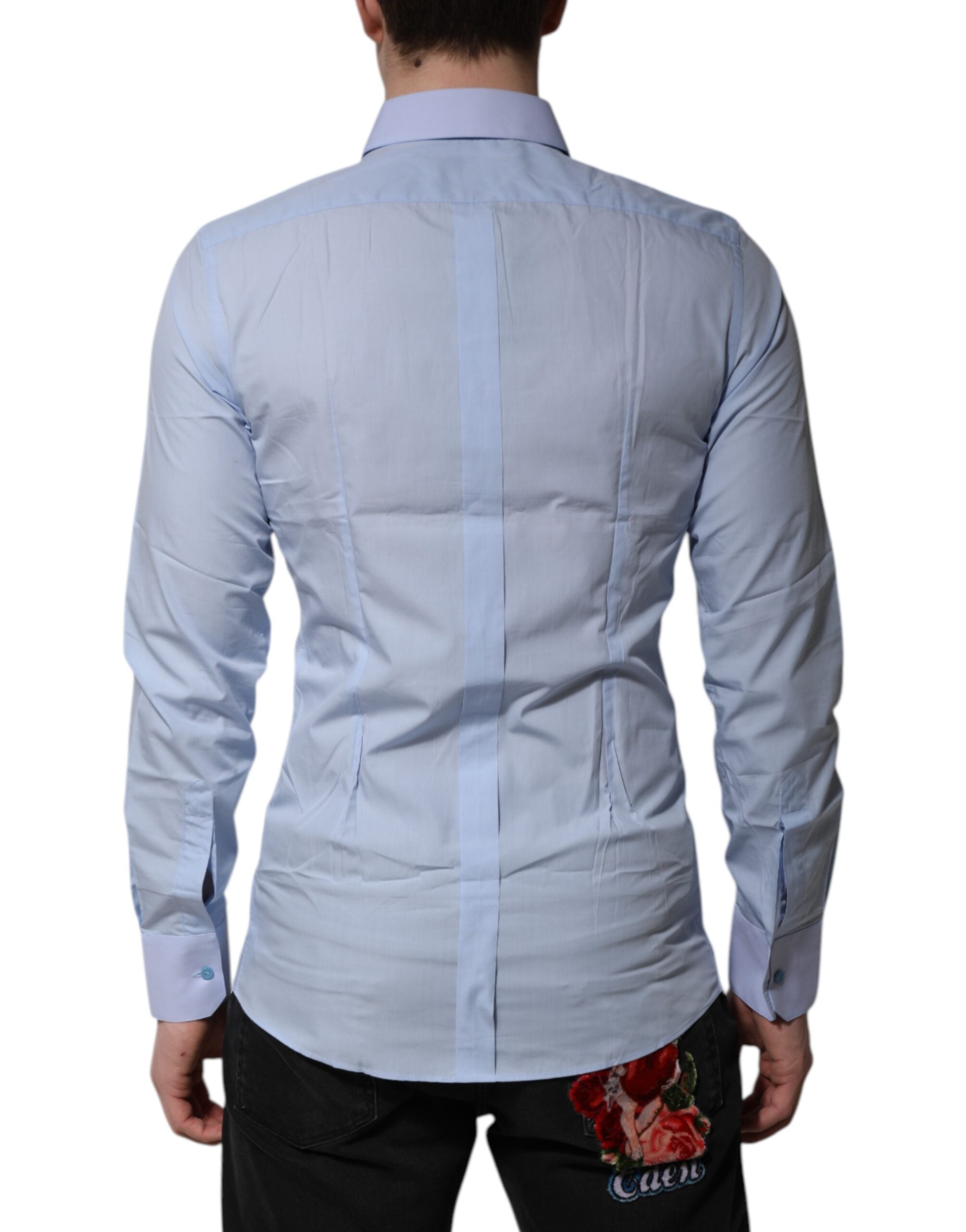 Blue Cotton GOLD Long Sleeves Men Dress Shirt - ventzia