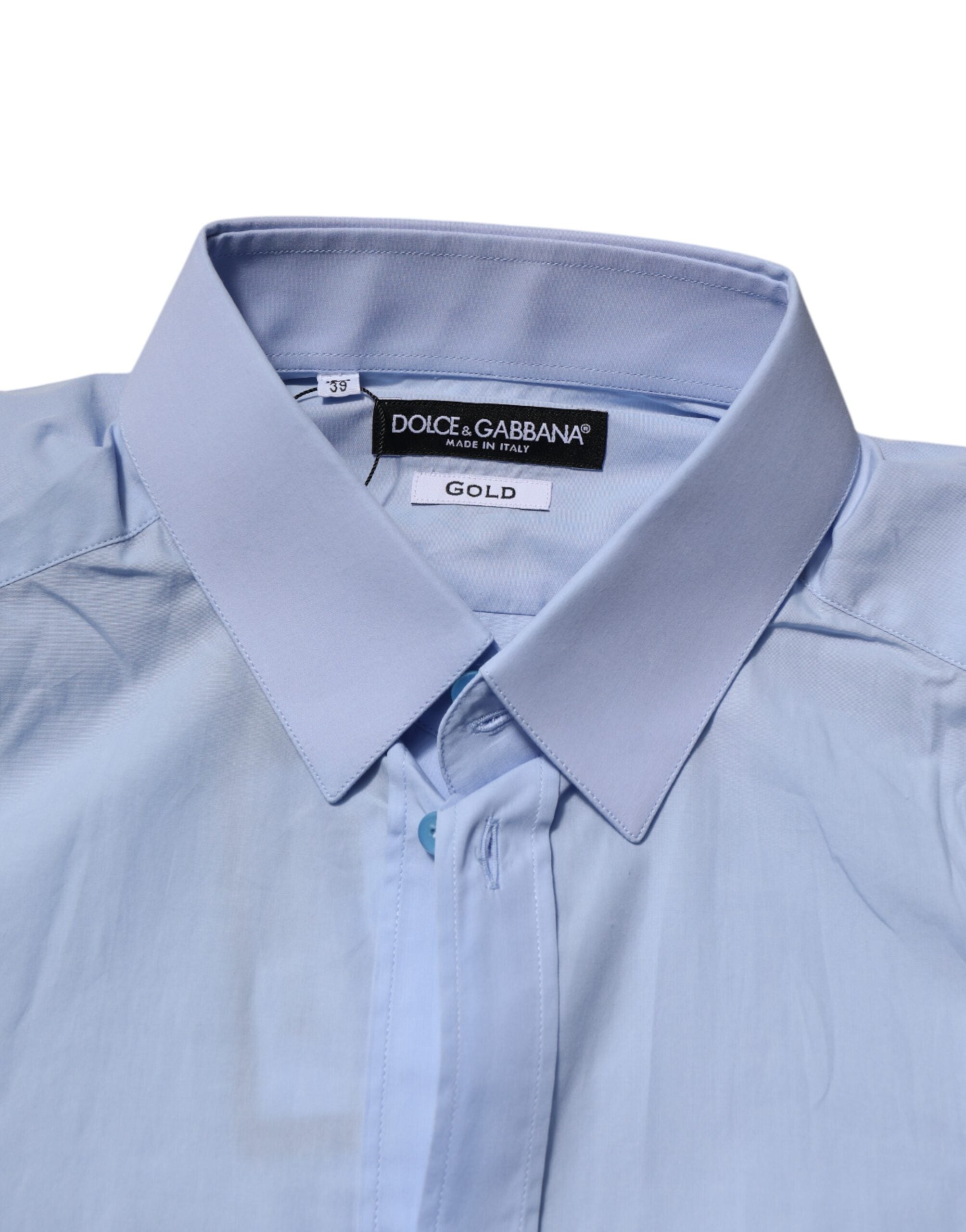 Blue Cotton GOLD Long Sleeves Men Dress Shirt - ventzia