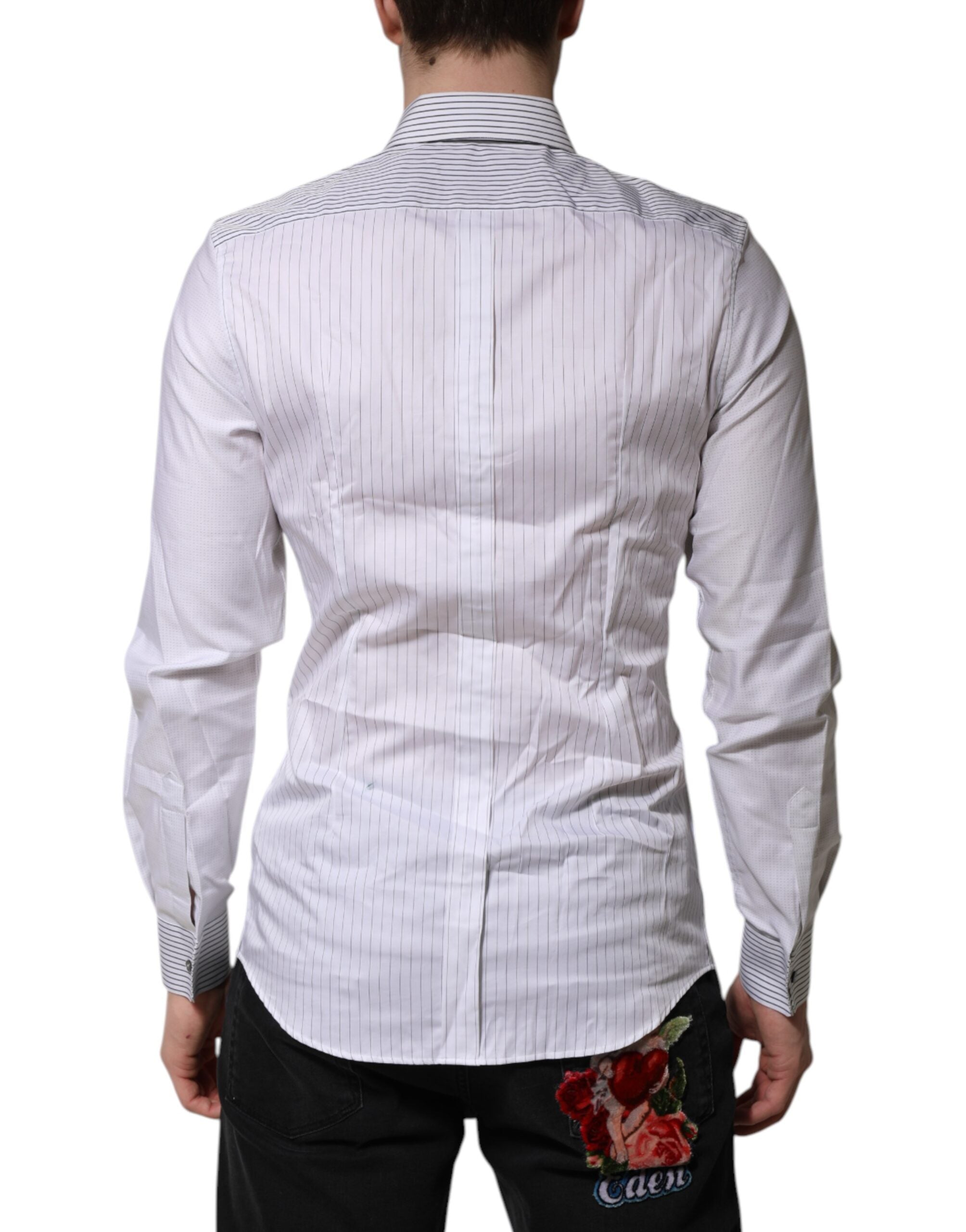 White Striped GOLD Long Sleeves Dress Shirt - ventzia