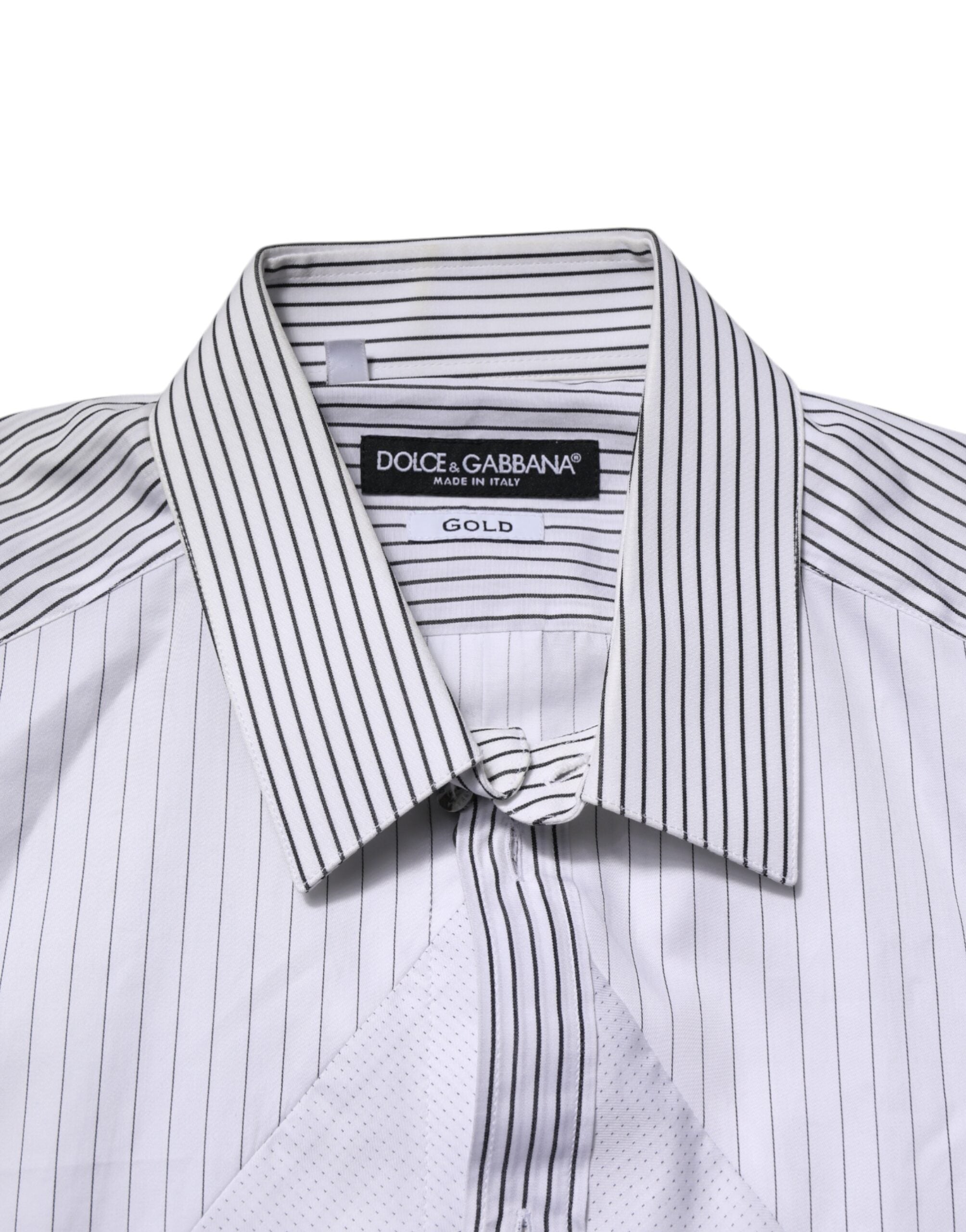 White Striped GOLD Long Sleeves Dress Shirt - ventzia