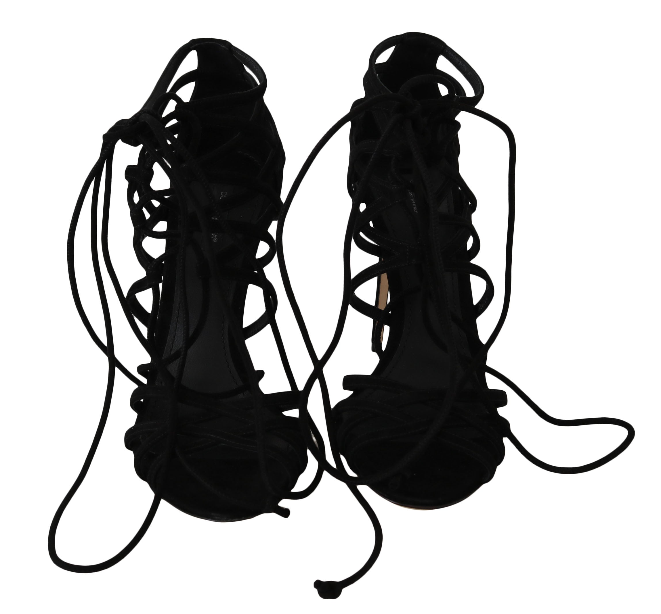 Elegant Black Suede Gladiator Stilettos - ventzia
