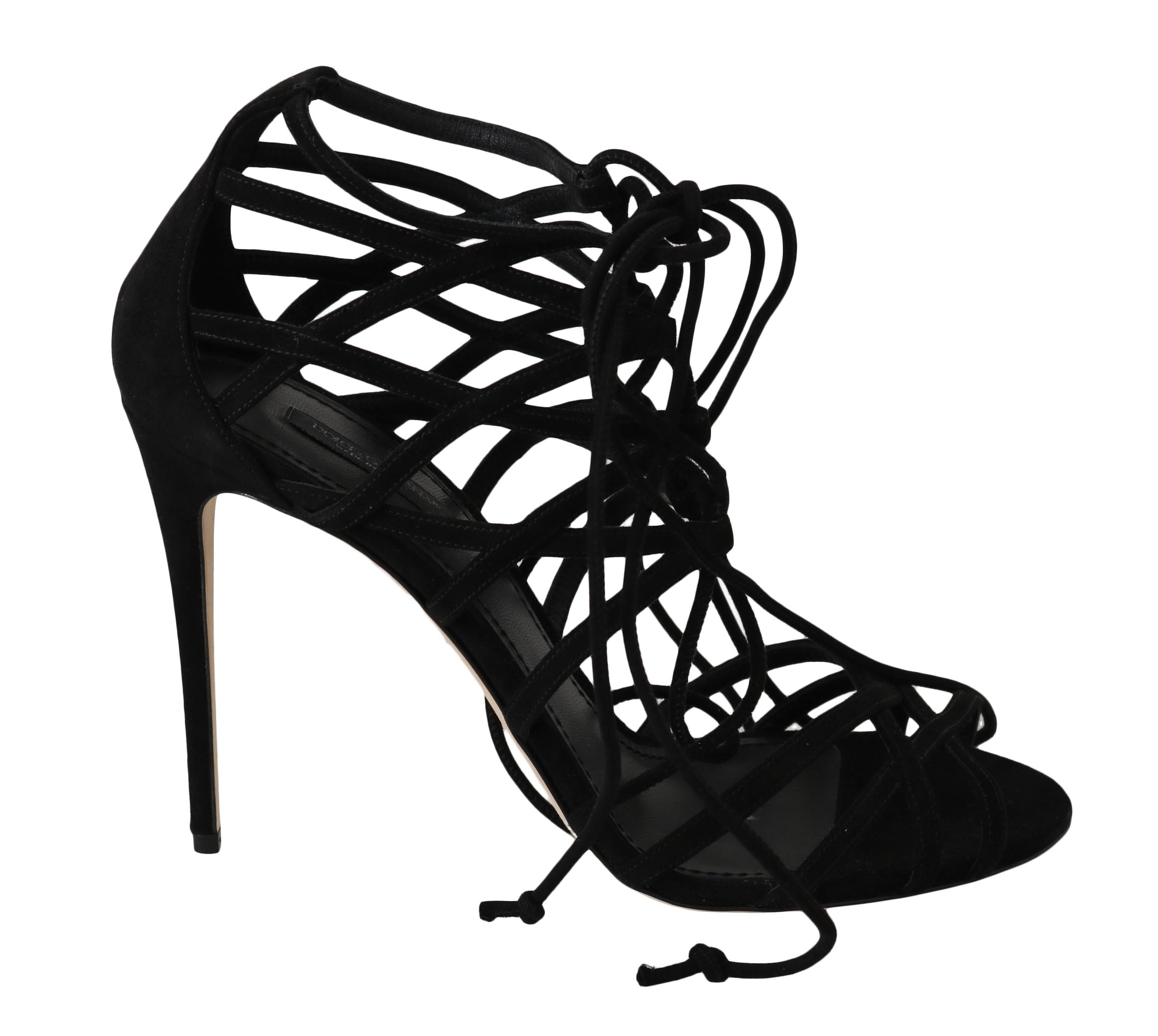 Elegant Black Suede Gladiator Stilettos - ventzia
