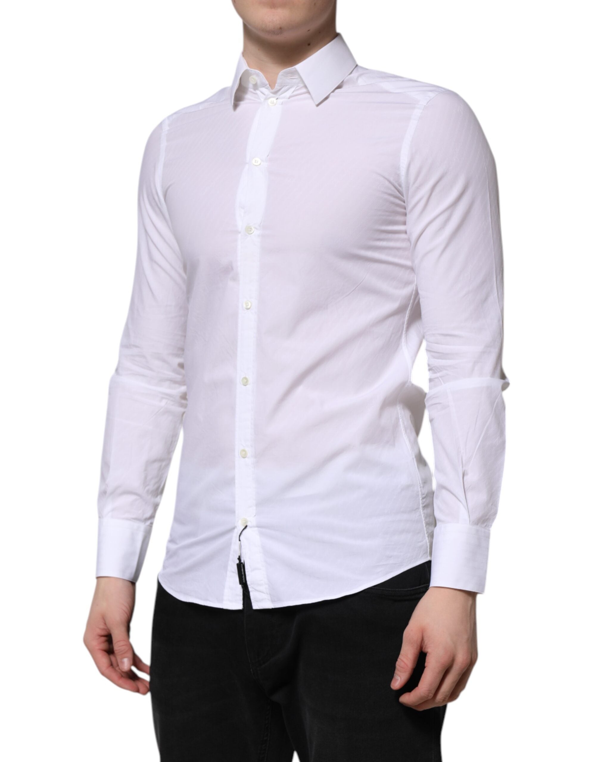 White Cotton MARTINI Long Sleeve Dress Shirt - ventzia