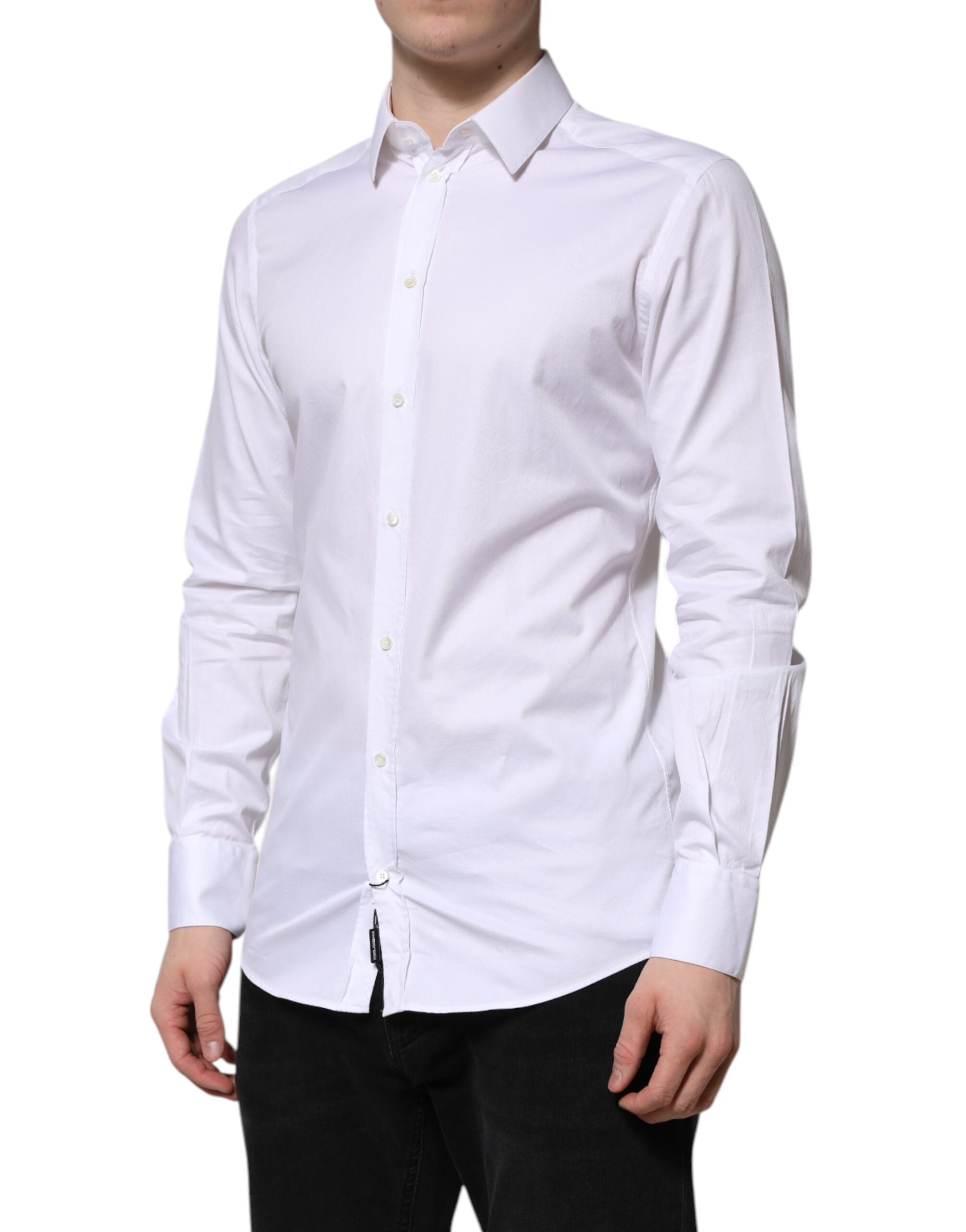 White Cotton GOLD Long Sleeve Men Dress Shirt - ventzia