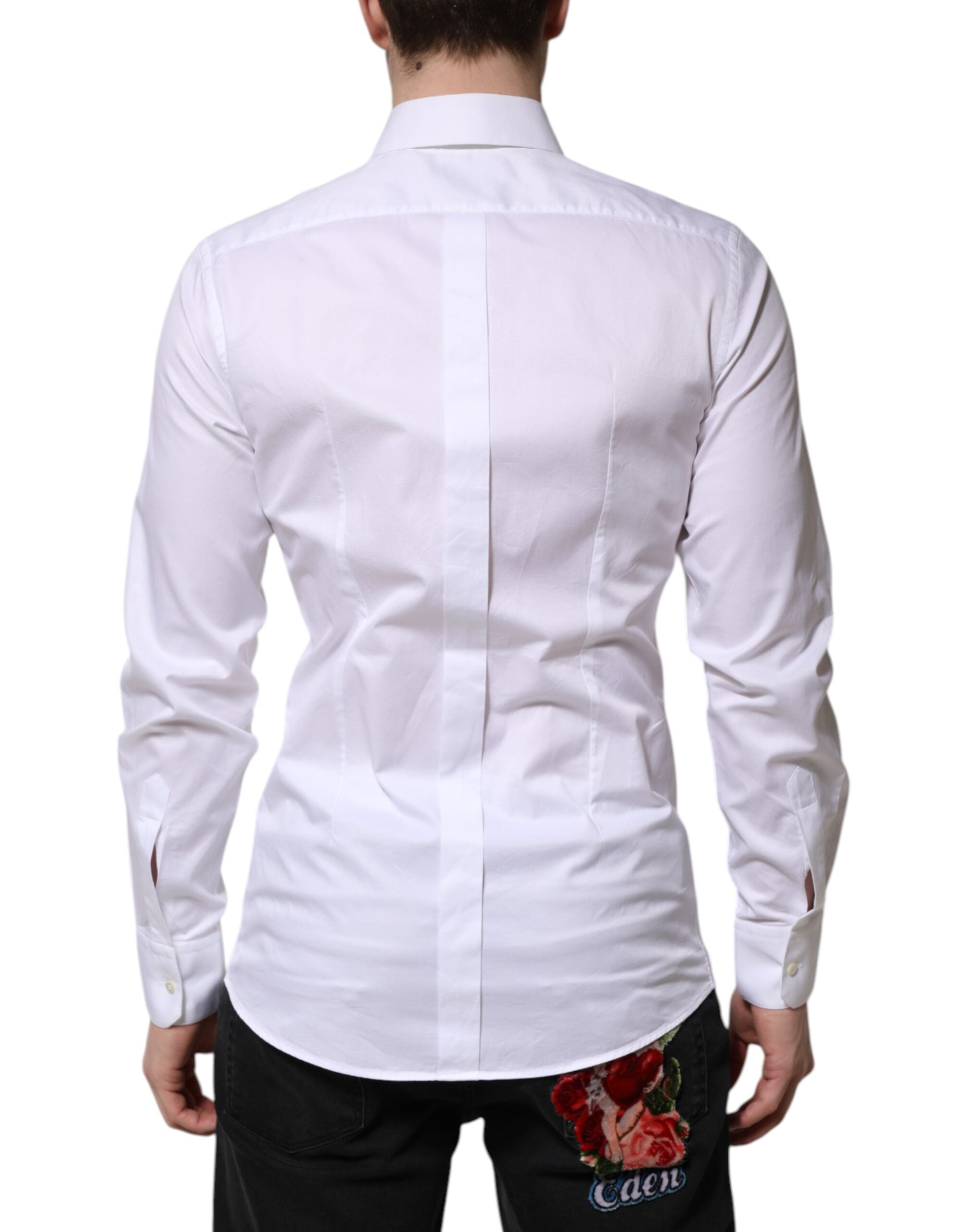 White Cotton GOLD Long Sleeve Men Dress Shirt - ventzia