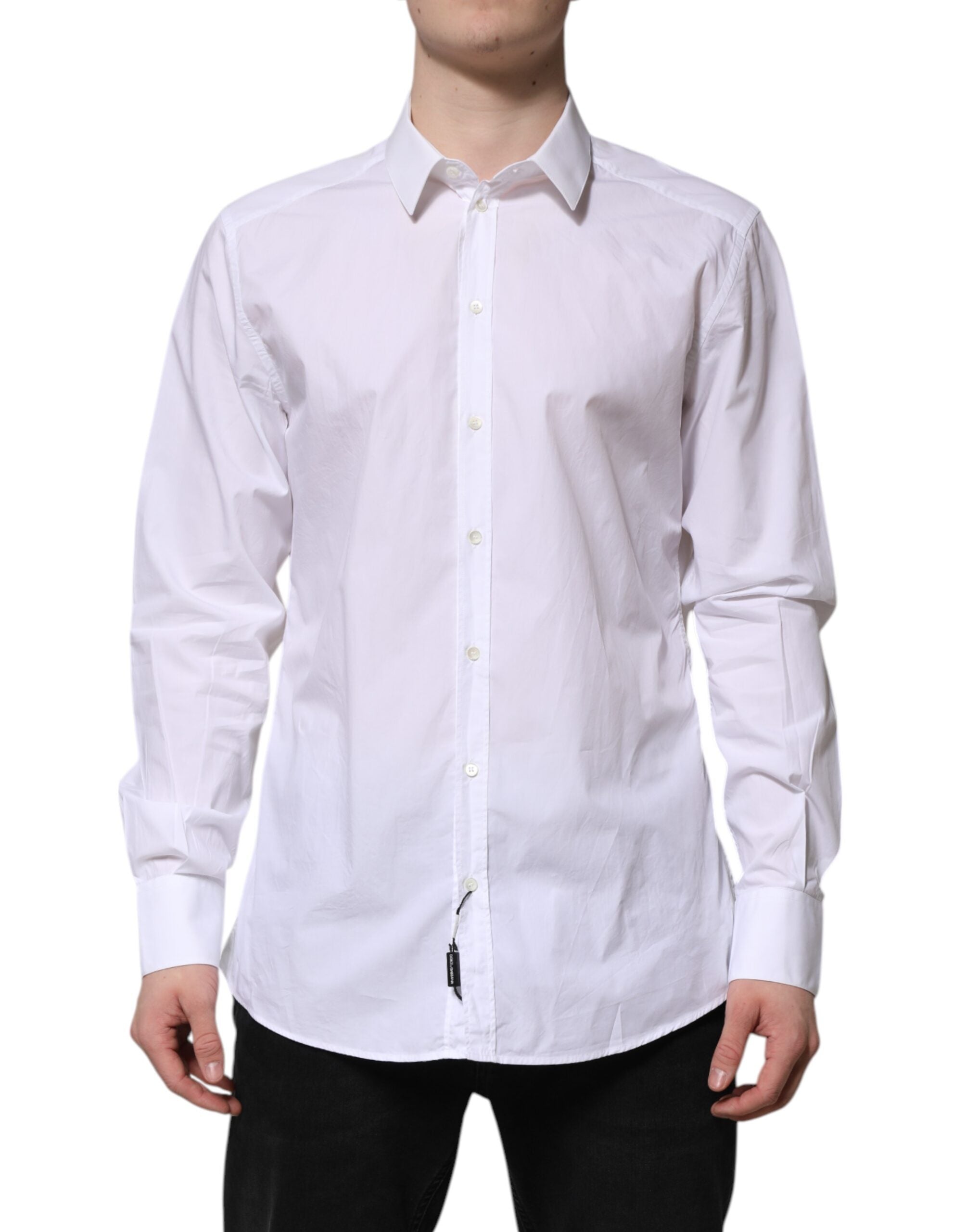White Cotton GOLD Long Sleeves Dress Shirt - ventzia