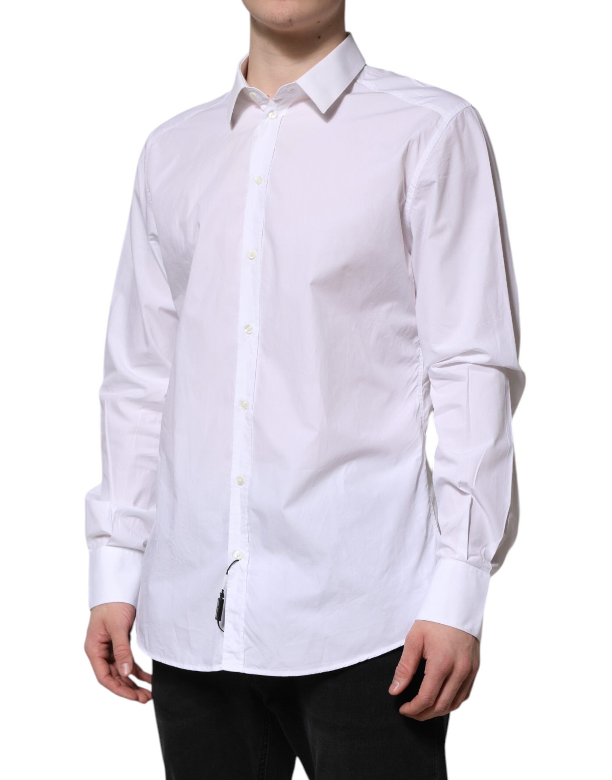 White Cotton GOLD Long Sleeves Dress Shirt - ventzia