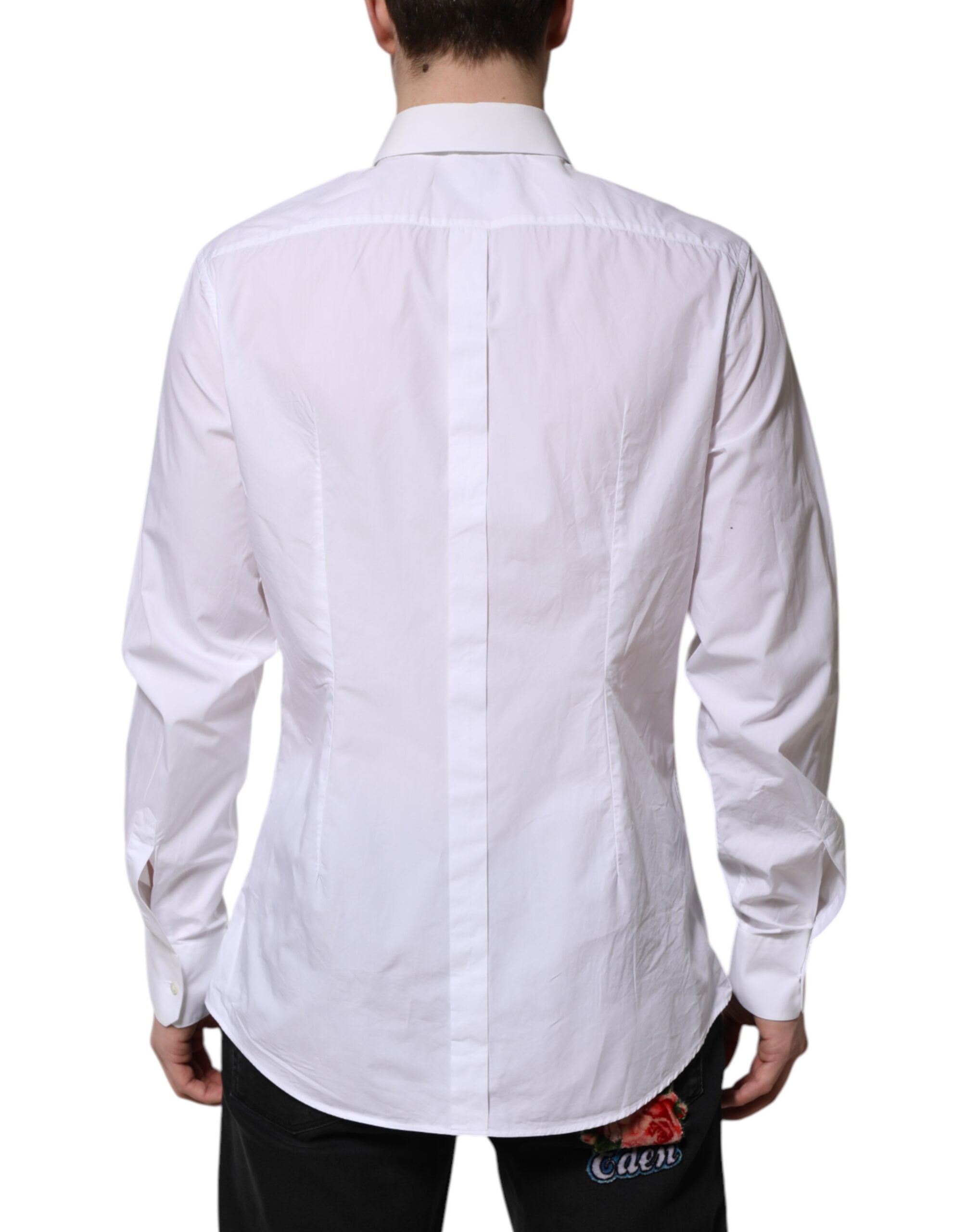 White Cotton GOLD Long Sleeves Dress Shirt - ventzia