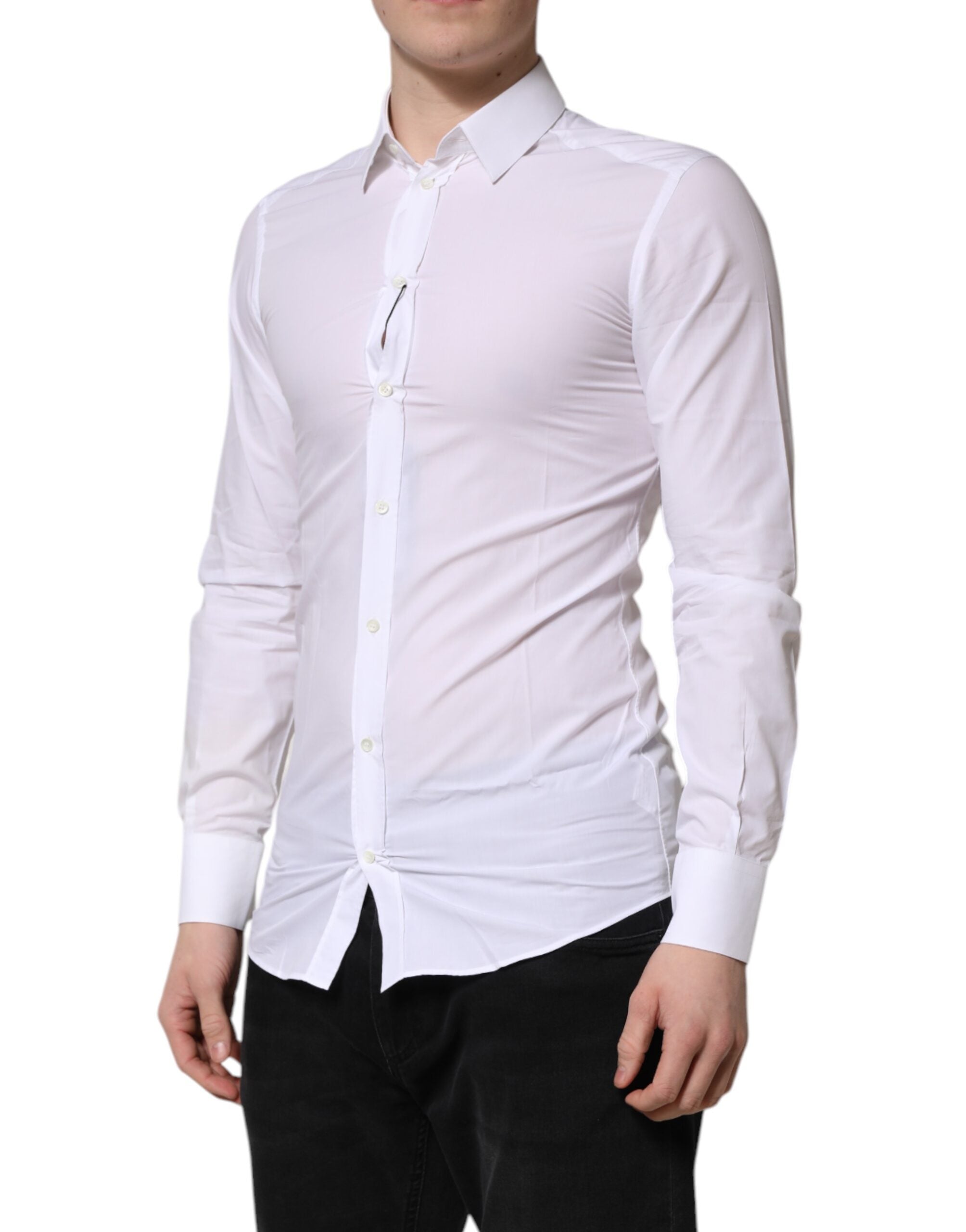 White Cotton GOLD Long Sleeve Men Dress Shirt - ventzia
