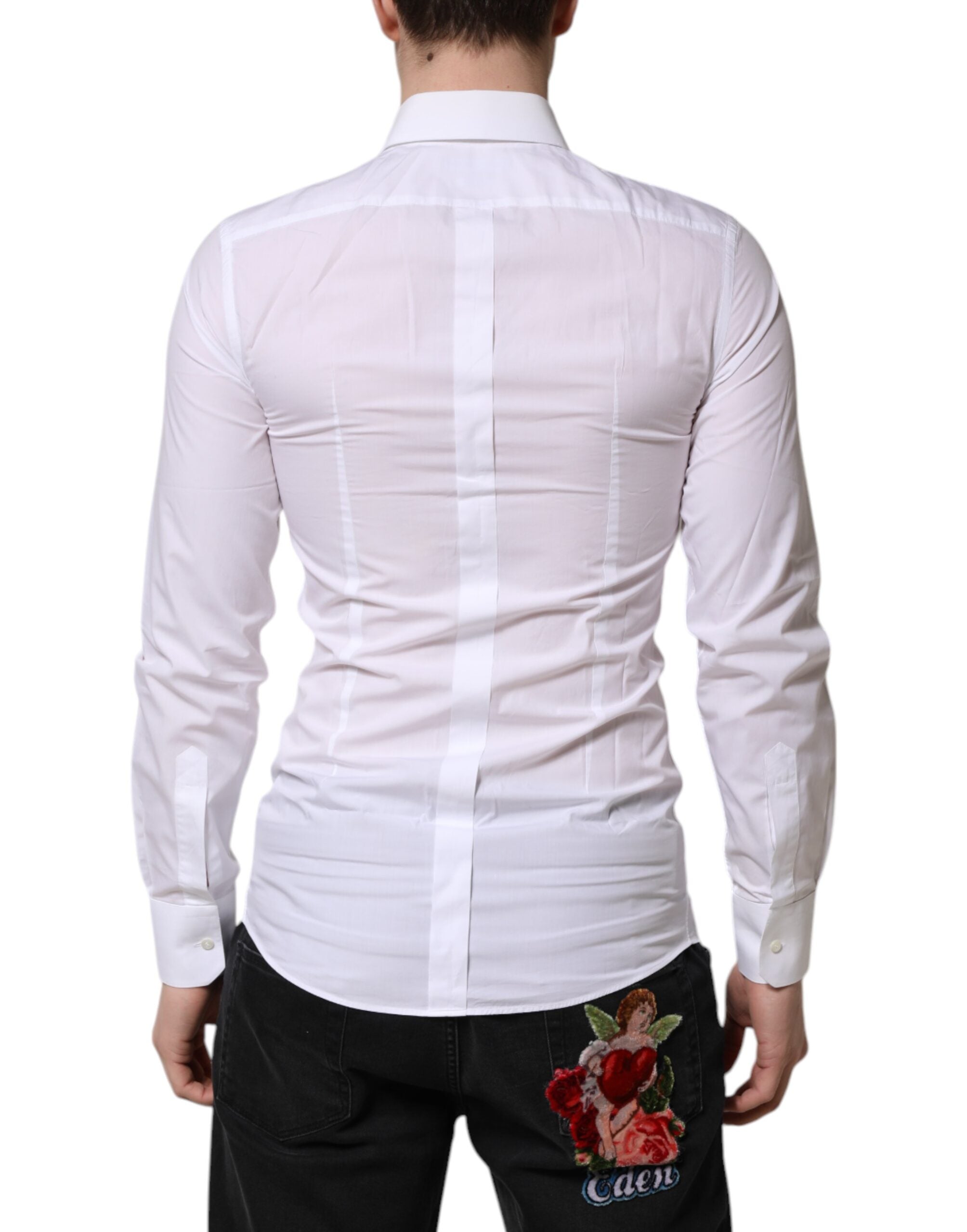White Cotton GOLD Long Sleeve Men Dress Shirt - ventzia