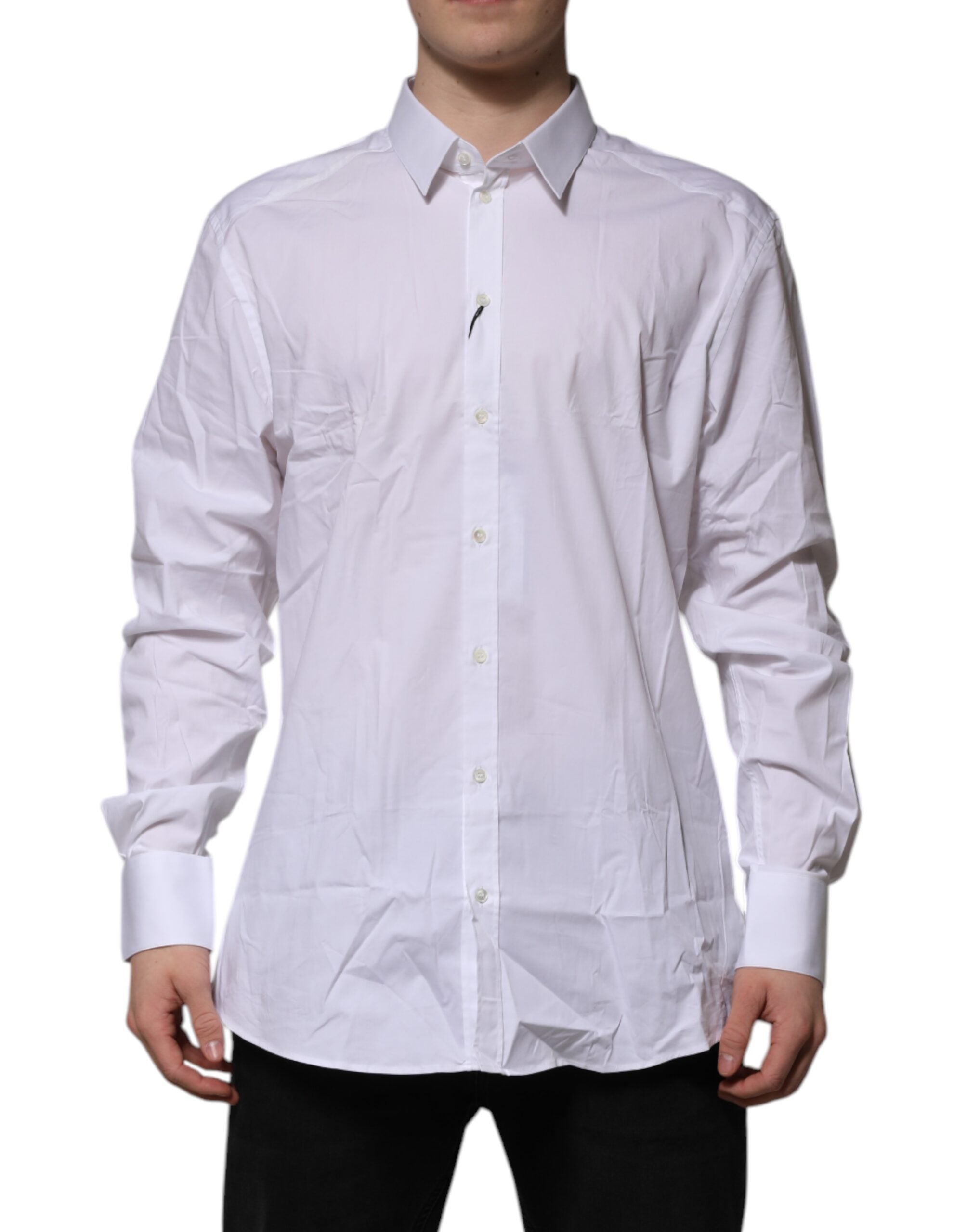 White Cotton GOLD Long Sleeves Dress Shirt - ventzia