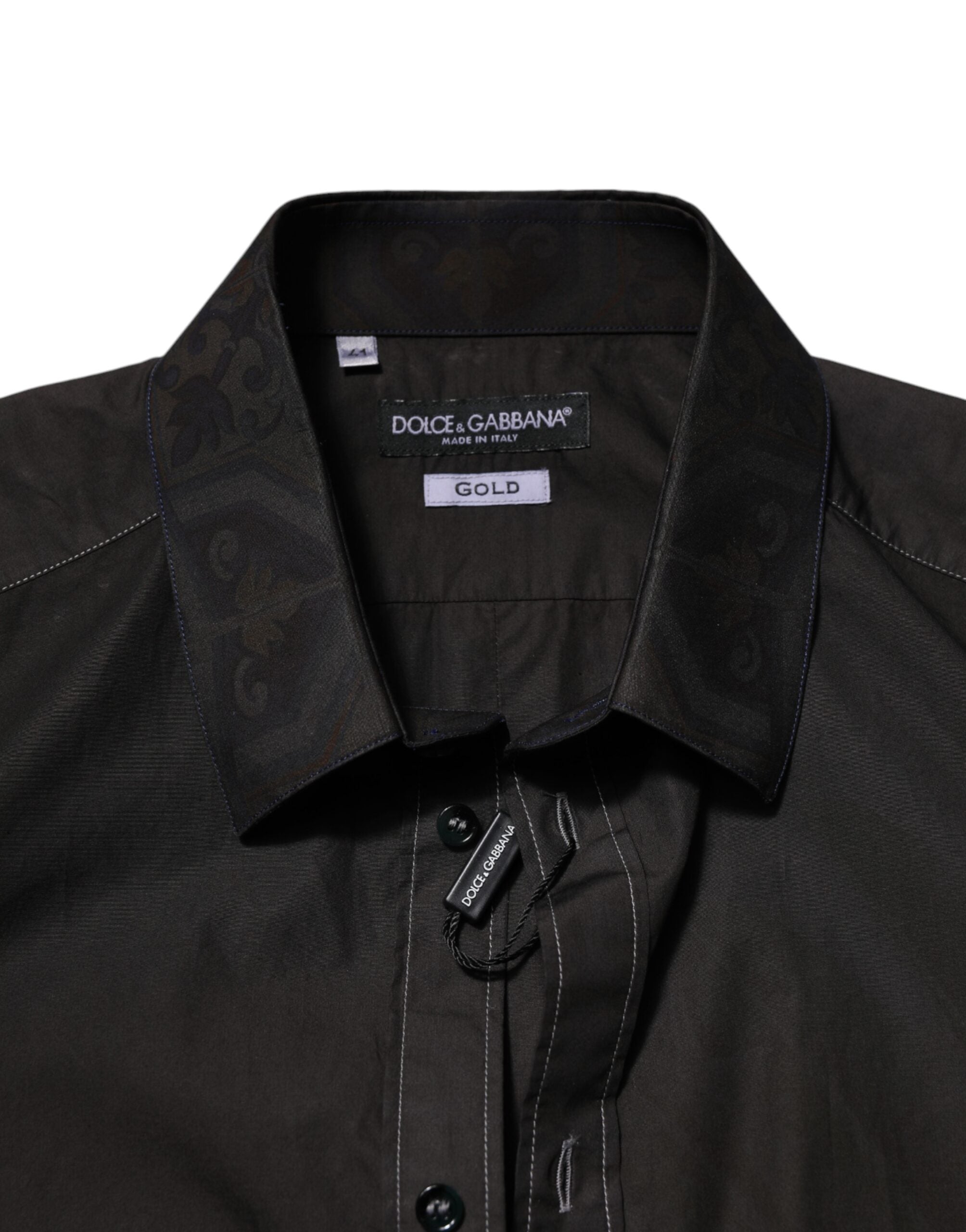 Black Cotton Jacquard GOLD Collar Dress Shirt - ventzia