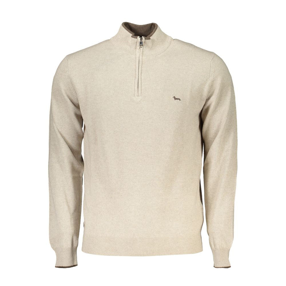 Beige Half-Zip Sweater with Embroidery Detail - ventzia