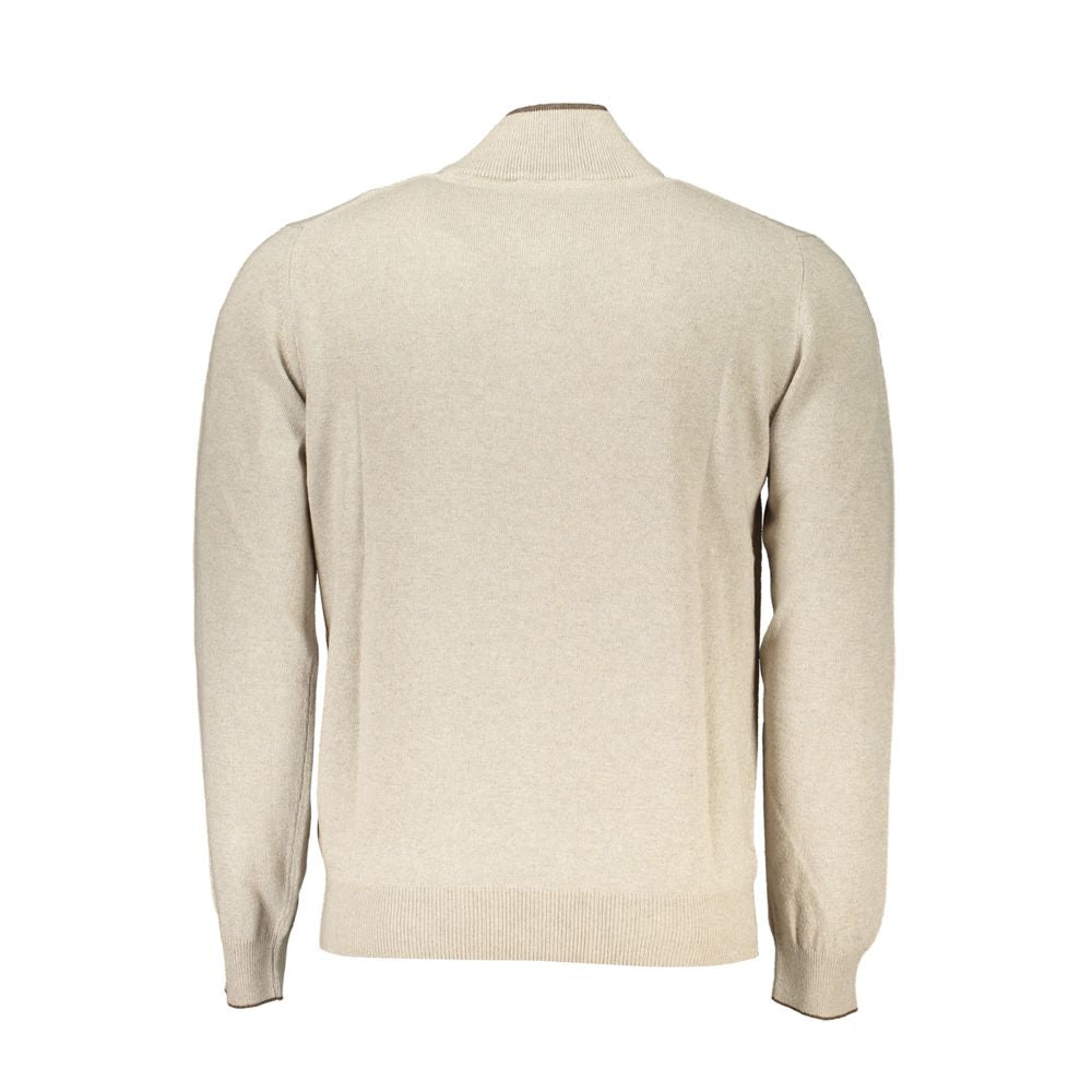 Beige Half-Zip Sweater with Embroidery Detail - ventzia