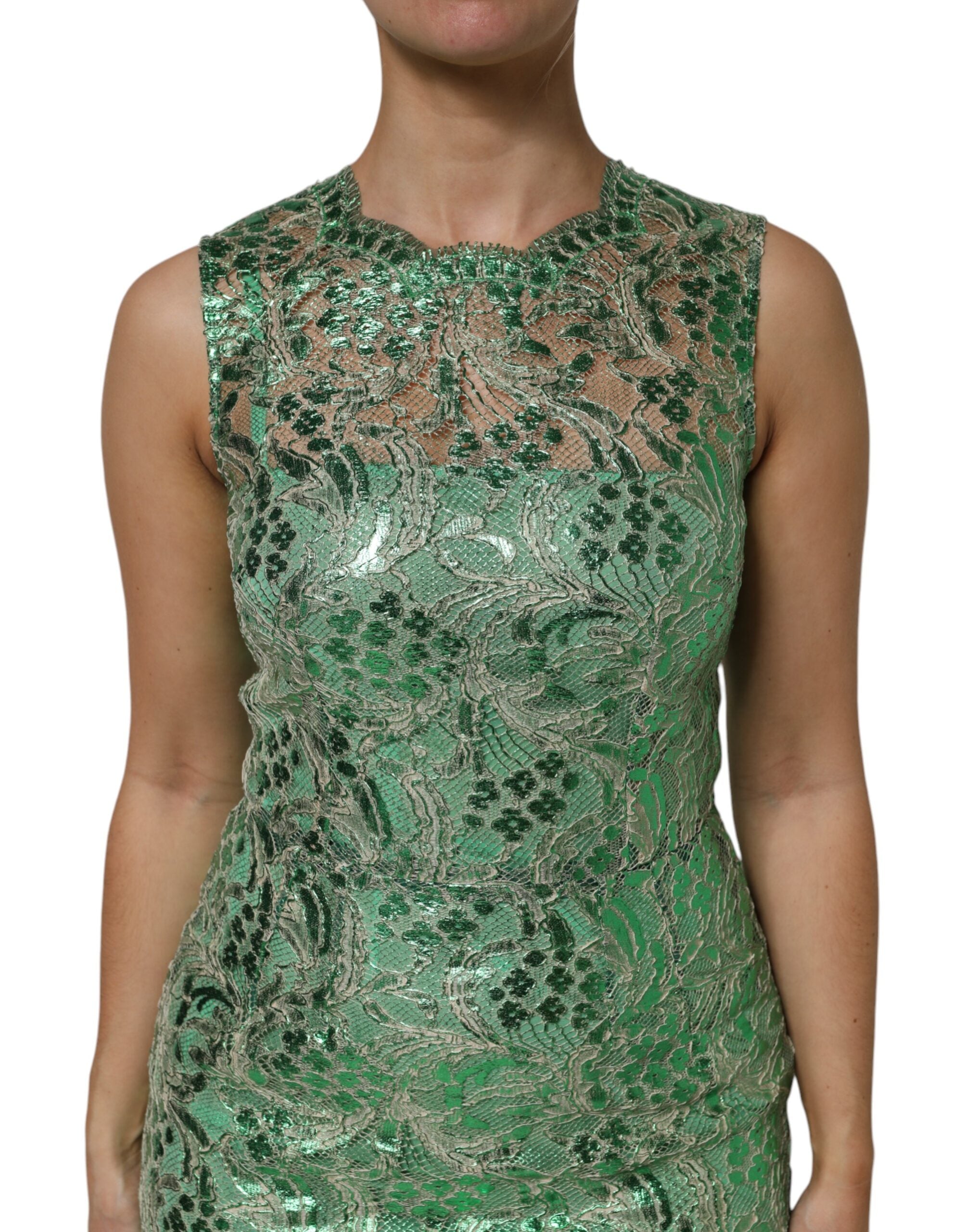 Green Cotton Floral Lace Sheath Midi Dress - ventzia