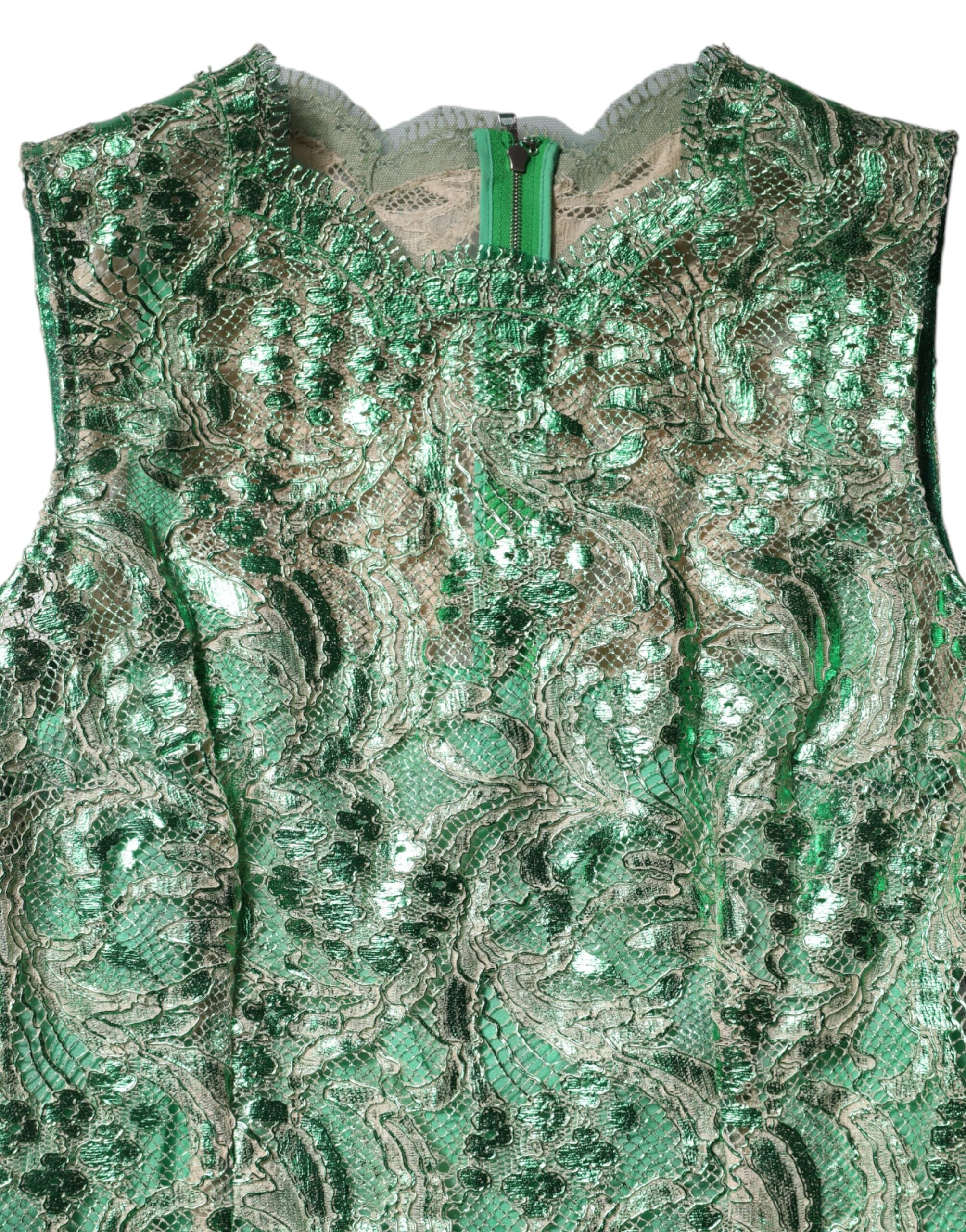Green Cotton Floral Lace Sheath Midi Dress - ventzia