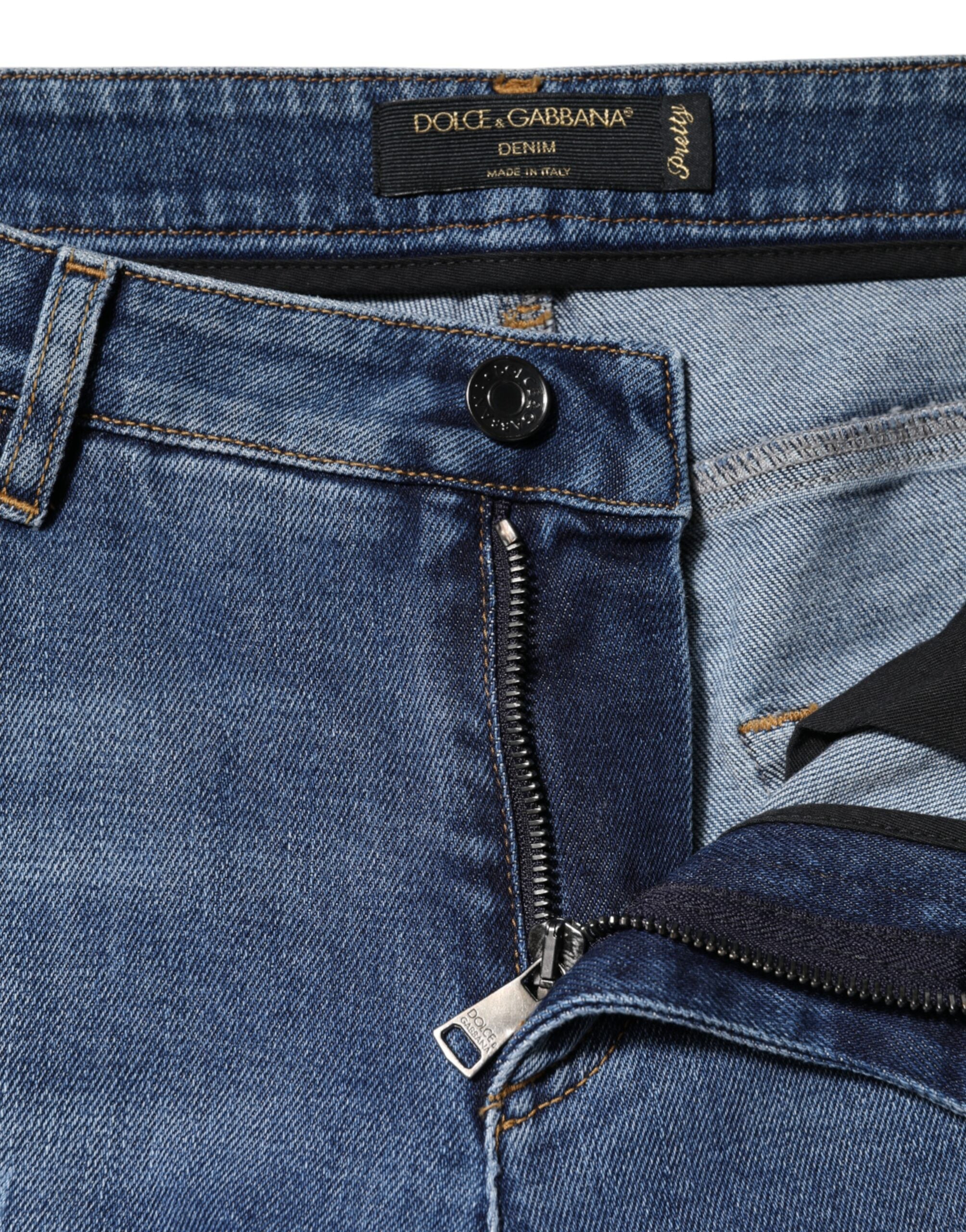 Blue Tattered Cotton Low Waist Denim Jeans - ventzia