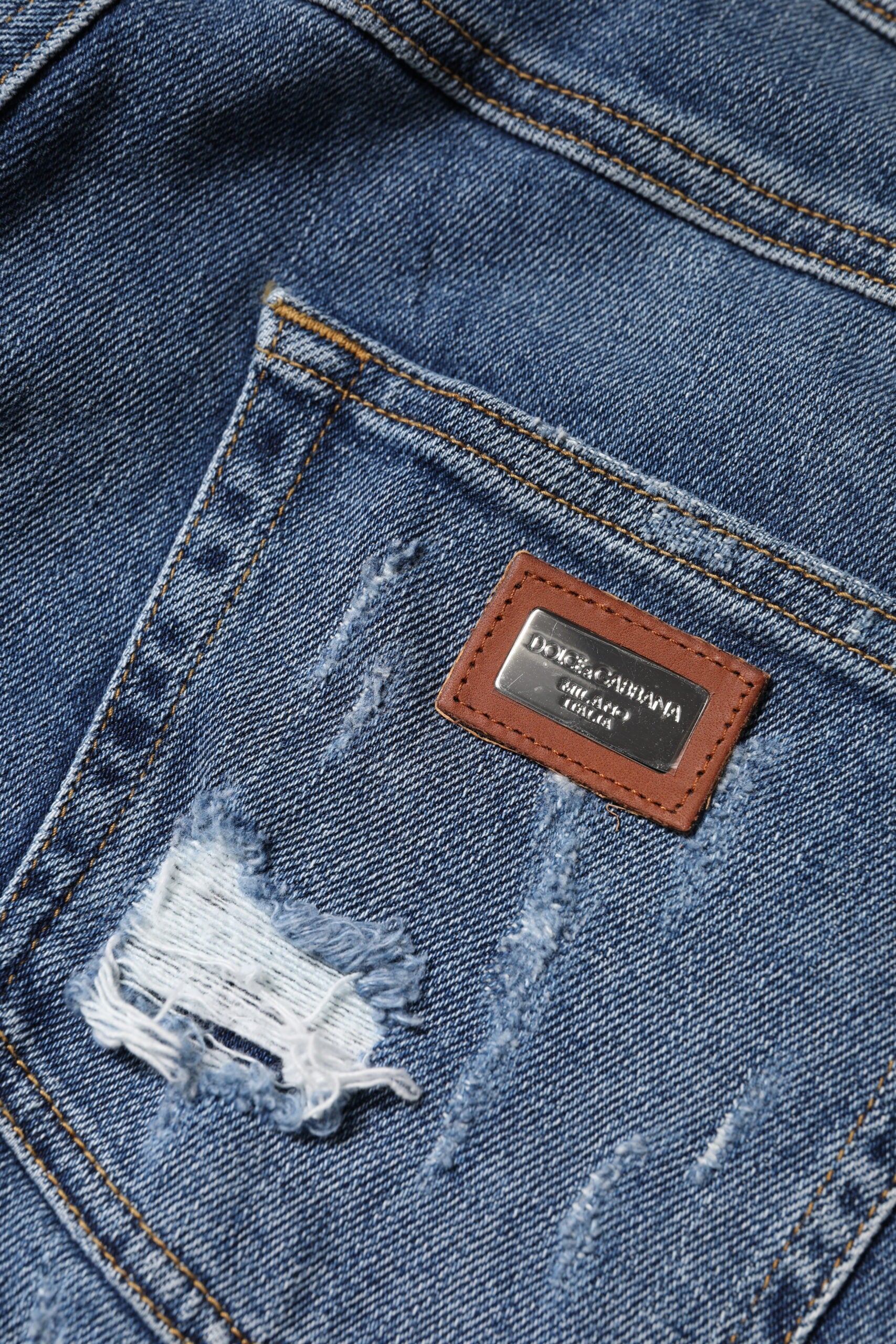 Blue Tattered Cotton Low Waist Denim Jeans - ventzia