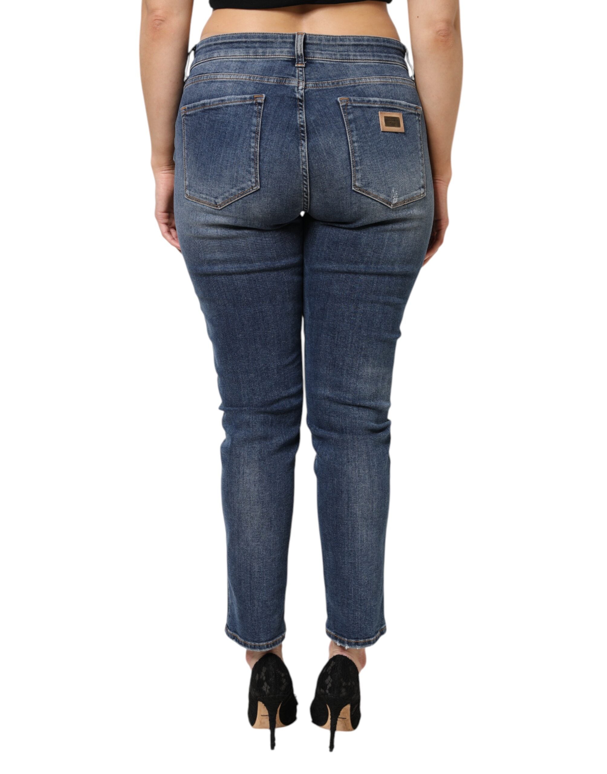 Blue Washed Cotton Low Waist Denim Jeans - ventzia