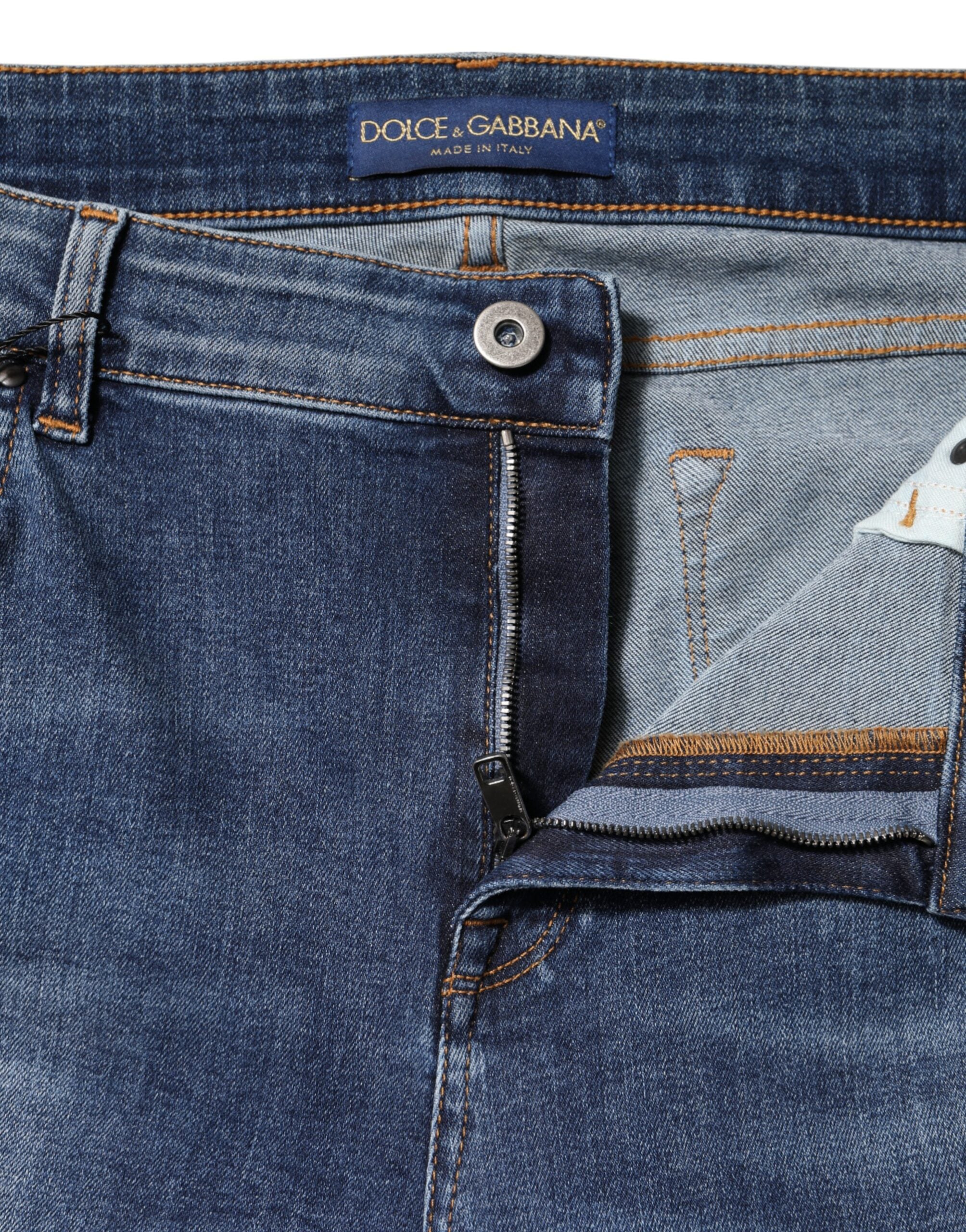 Blue Washed Cotton Low Waist Denim Jeans - ventzia