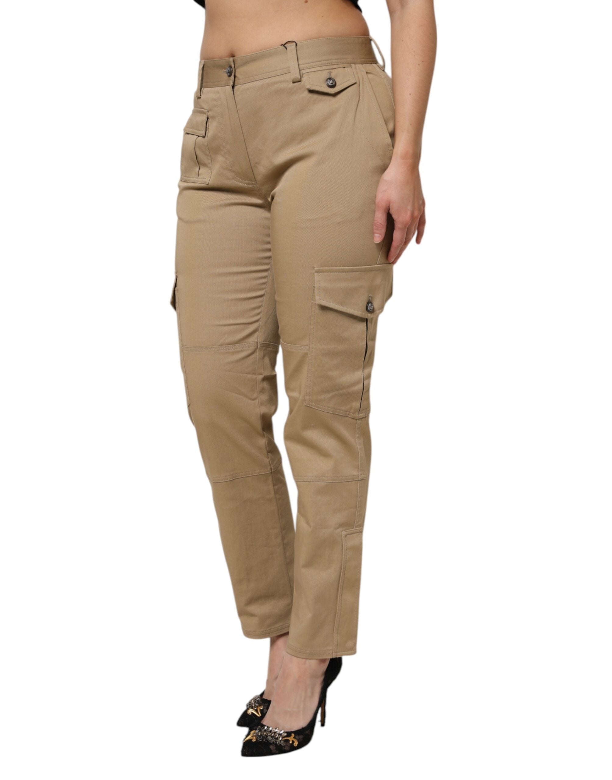 Brown Cotton Cargo Tapered Pants - ventzia