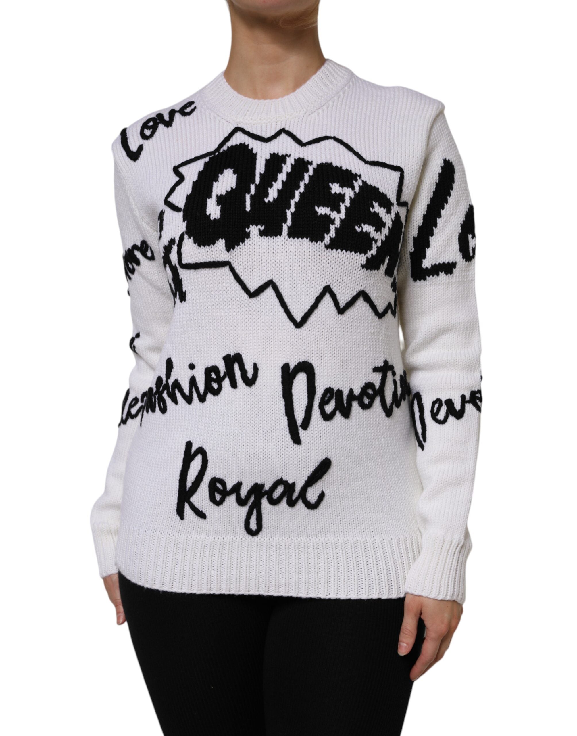 White Wool Knit Crew Neck Pullover Sweater - ventzia