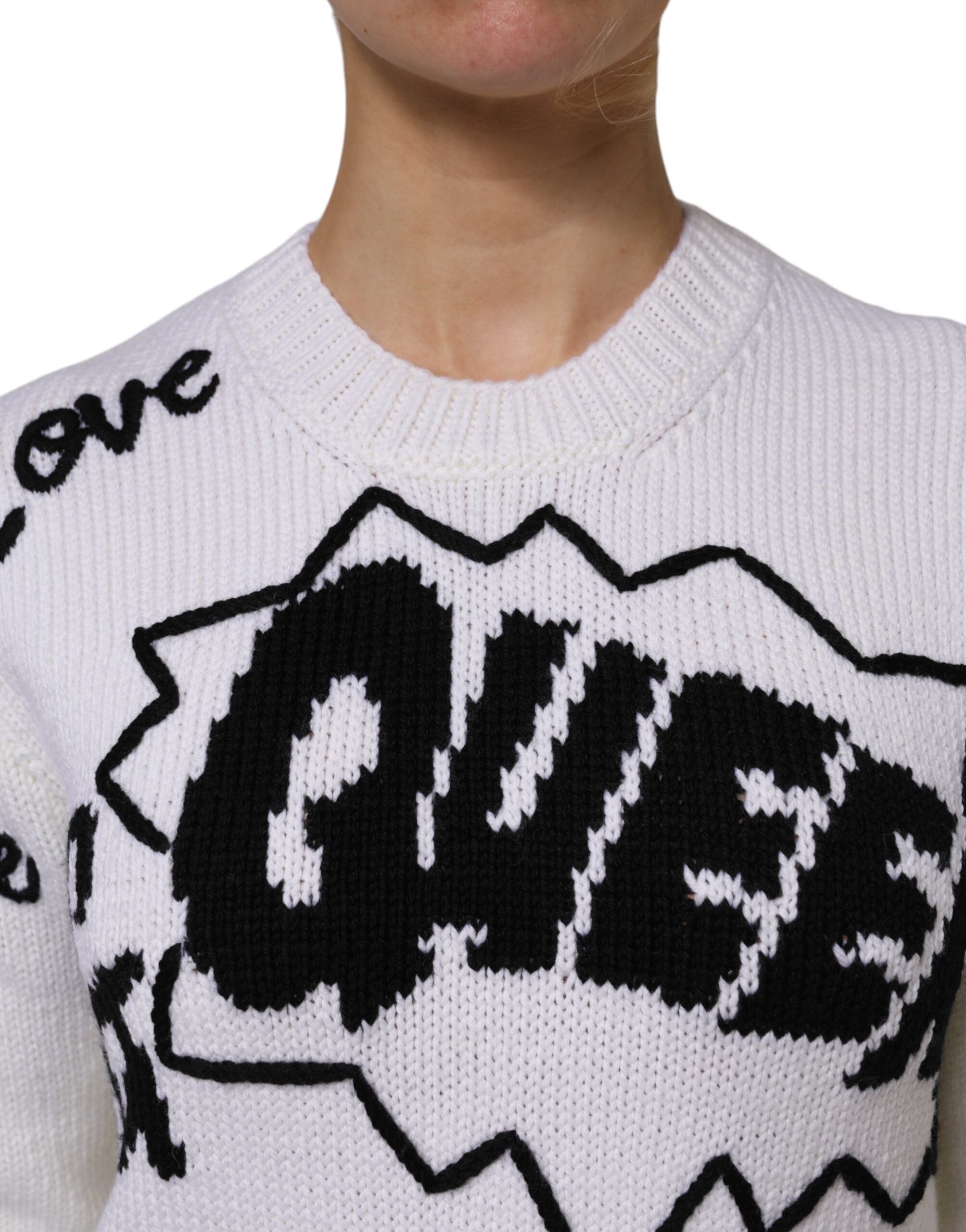 White Wool Knit Crew Neck Pullover Sweater - ventzia
