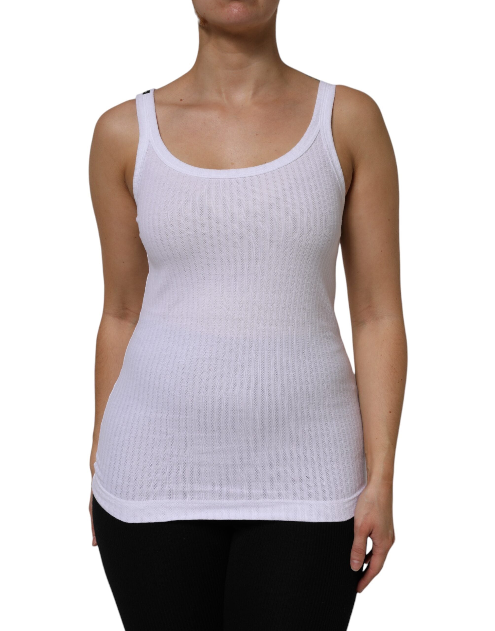 White Cotton Round Neck Sleeveless Tank Top - ventzia