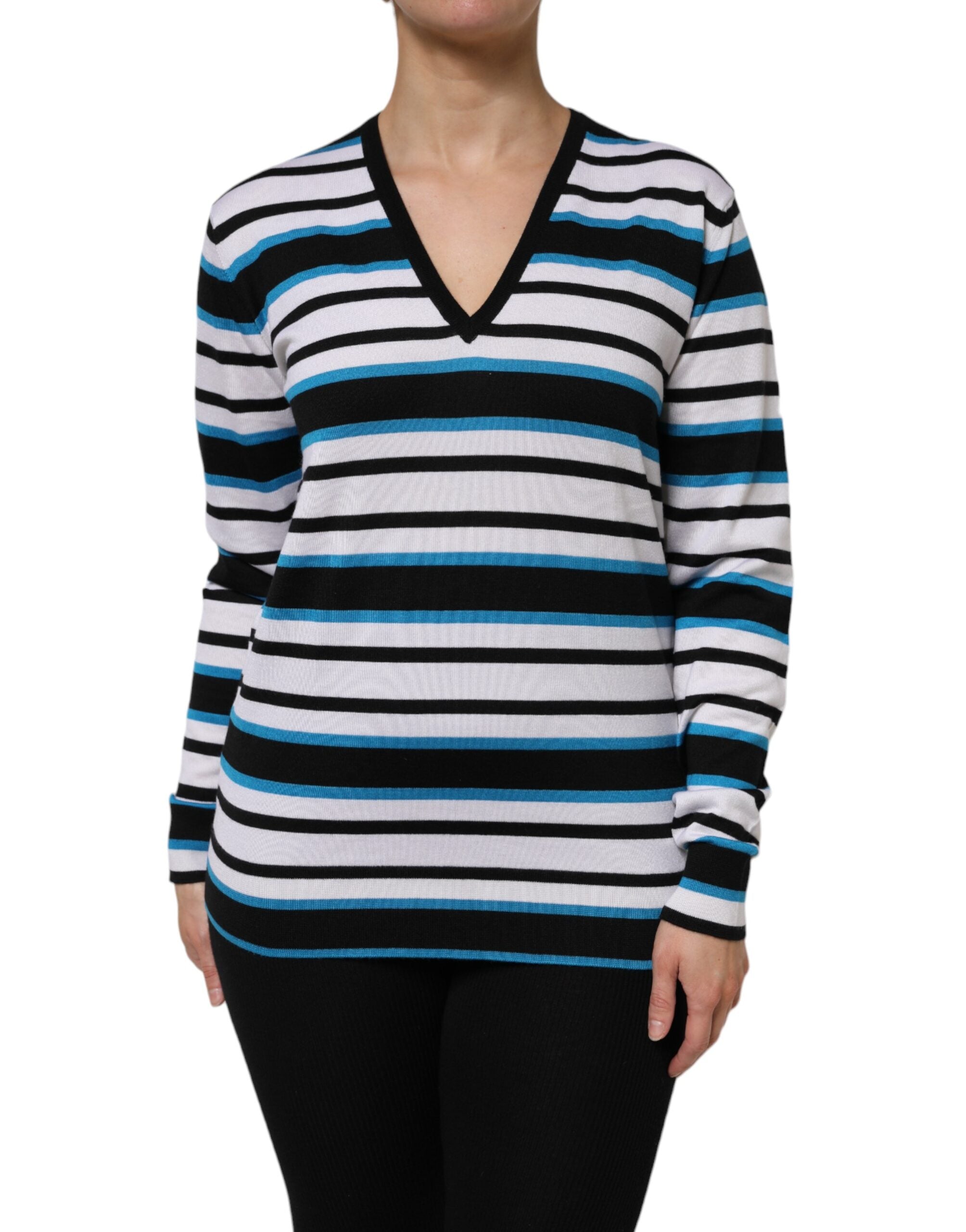 Multicolor Stripes Long Sleeves V-neck Top - ventzia