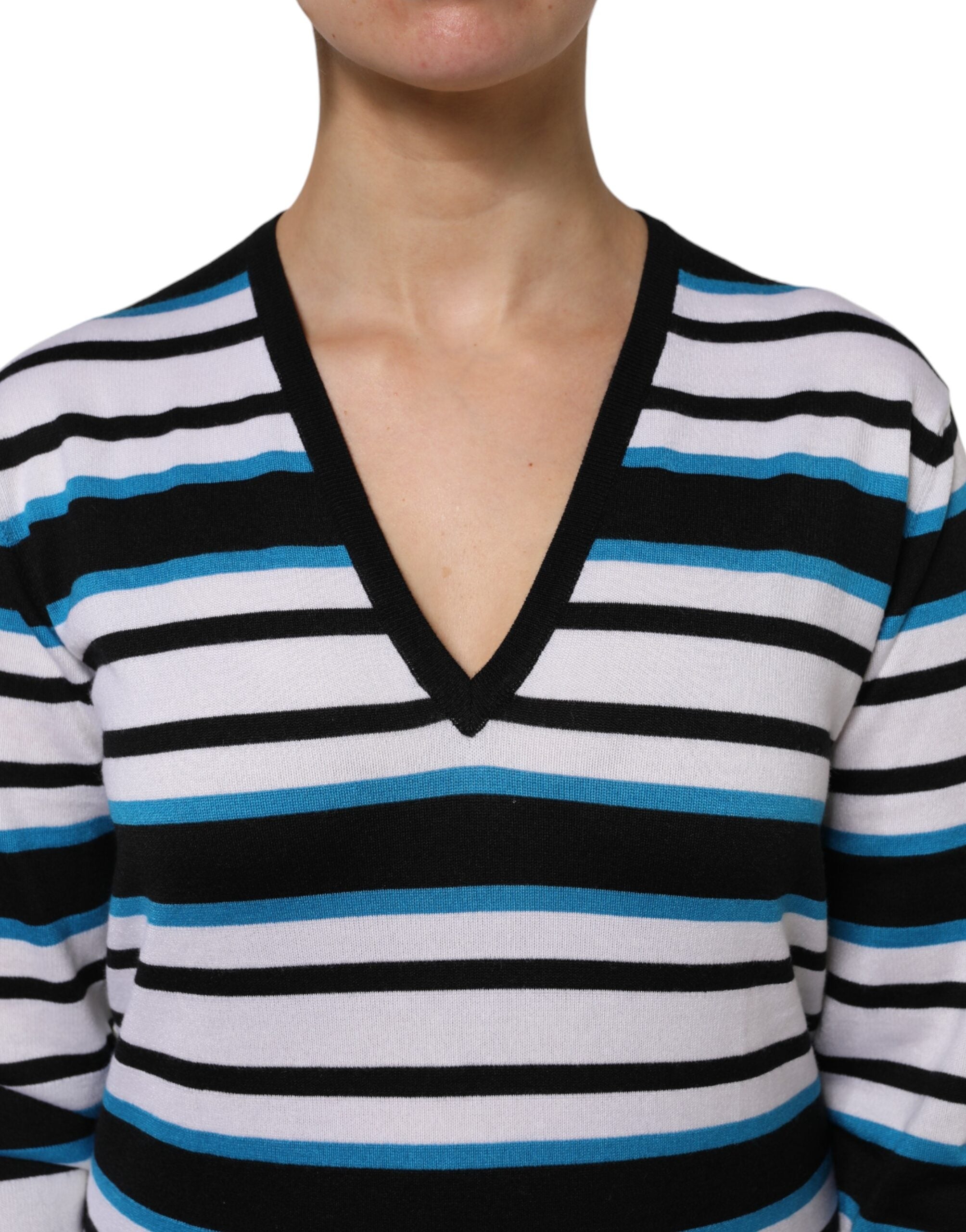 Multicolor Stripes Long Sleeves V-neck Top - ventzia