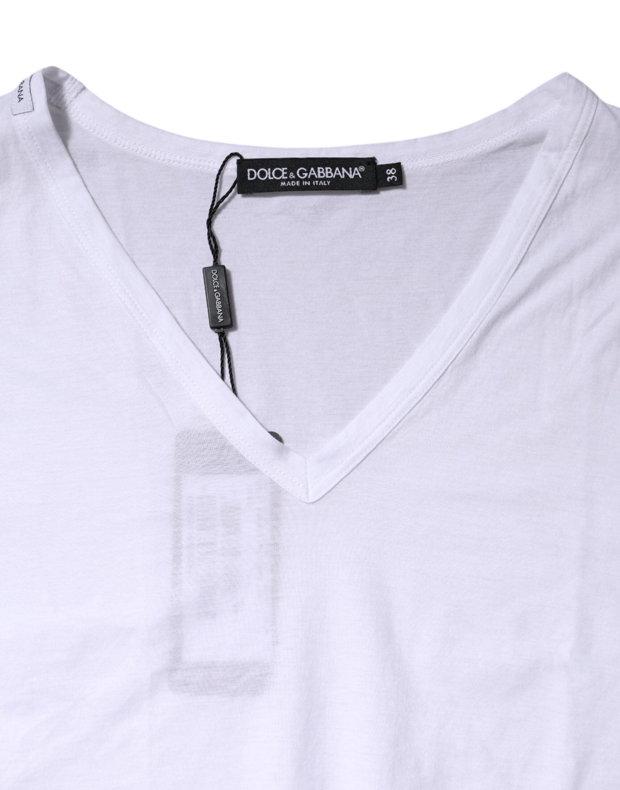 White Cotton Short Sleeves V-Neck Top T-shirt - ventzia