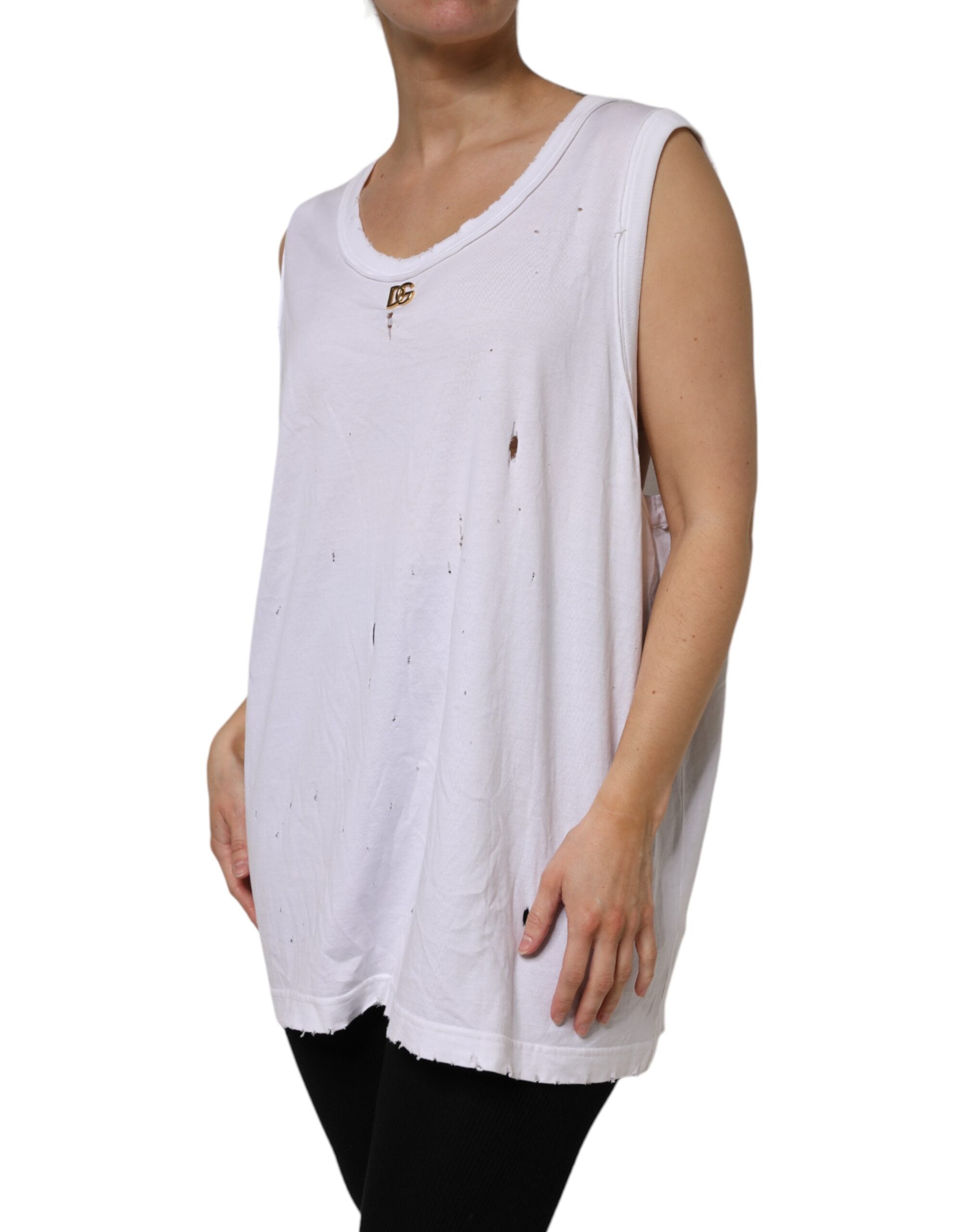 White Cotton Sleeveless Round Neck Tank Top - ventzia