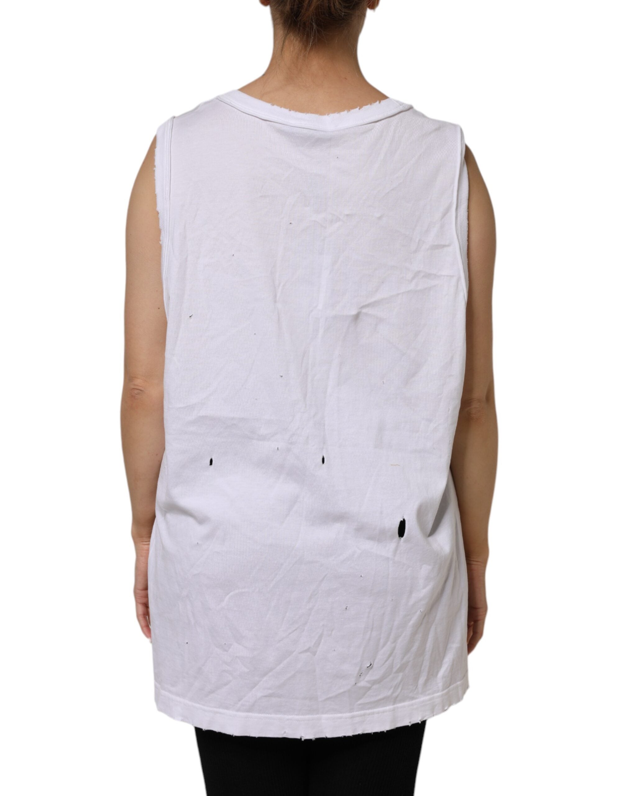White Cotton Sleeveless Round Neck Tank Top - ventzia