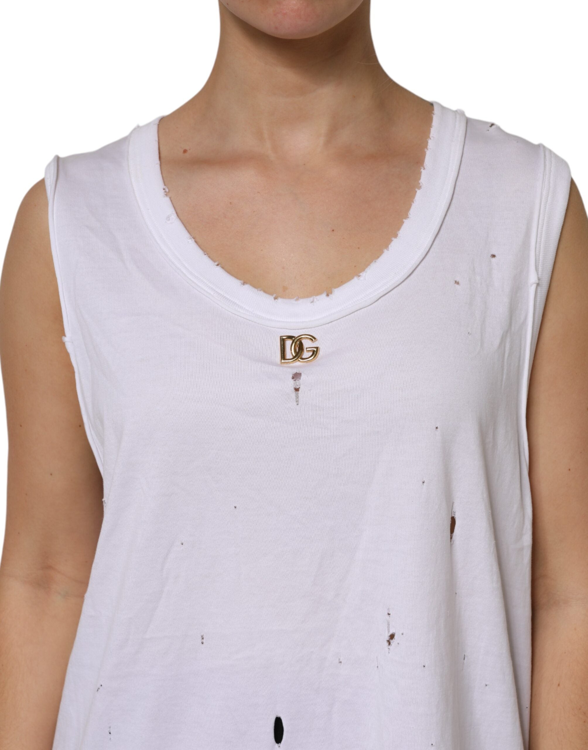 White Cotton Sleeveless Round Neck Tank Top - ventzia