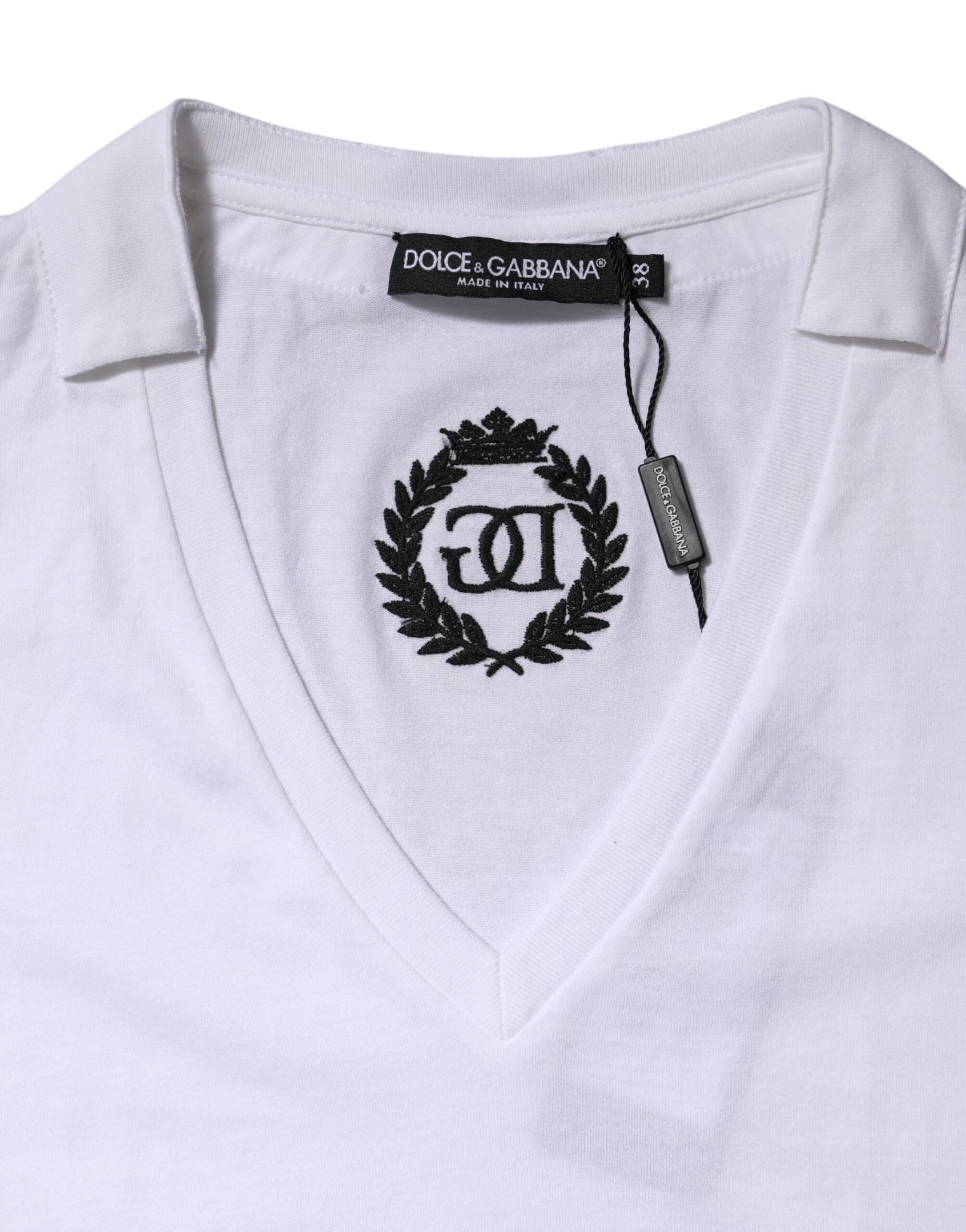 White Cotton Short Sleeve V-Neck Top T-shirt - ventzia