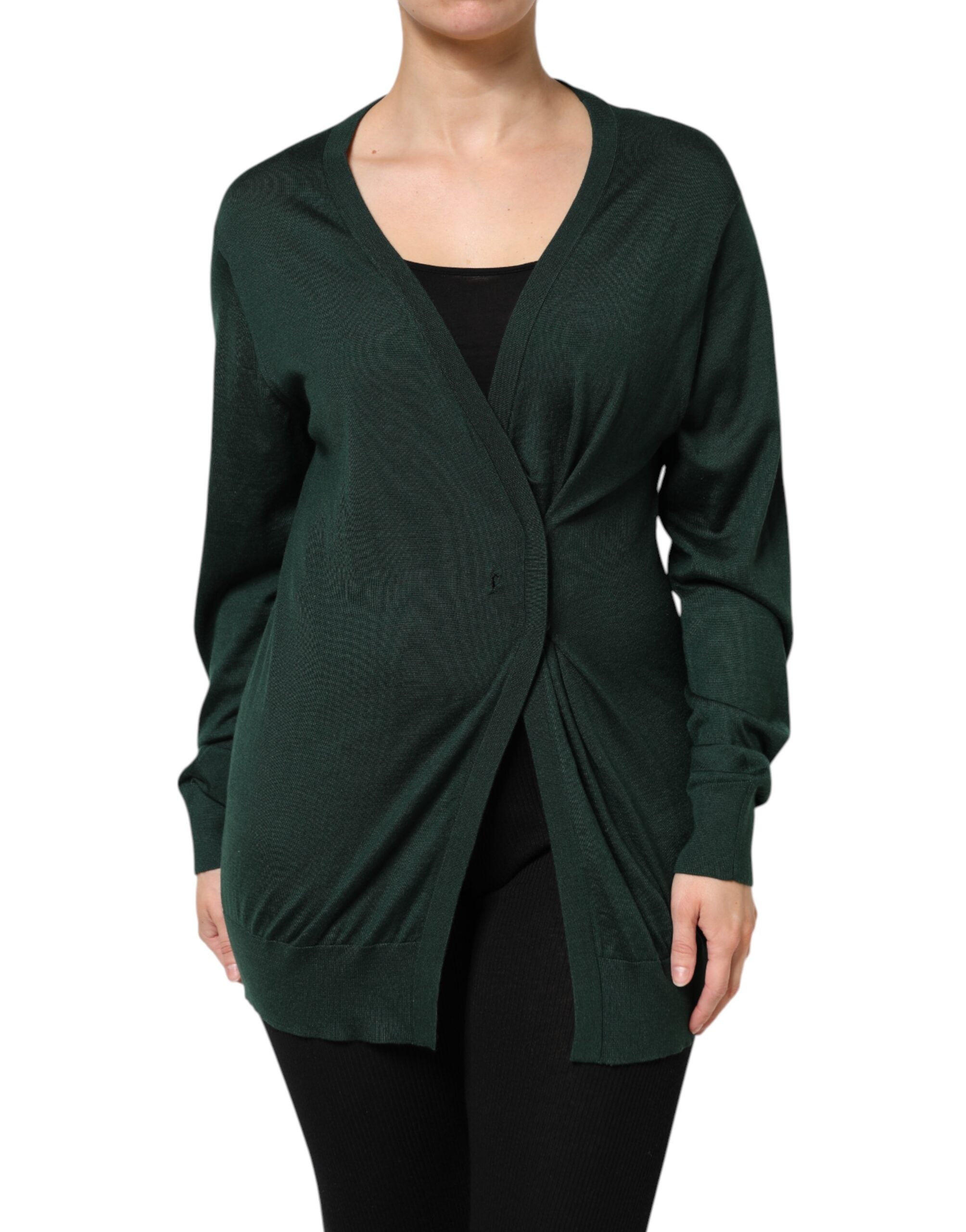 Dark Green Cashmere Silk Cardigan Sweater - ventzia