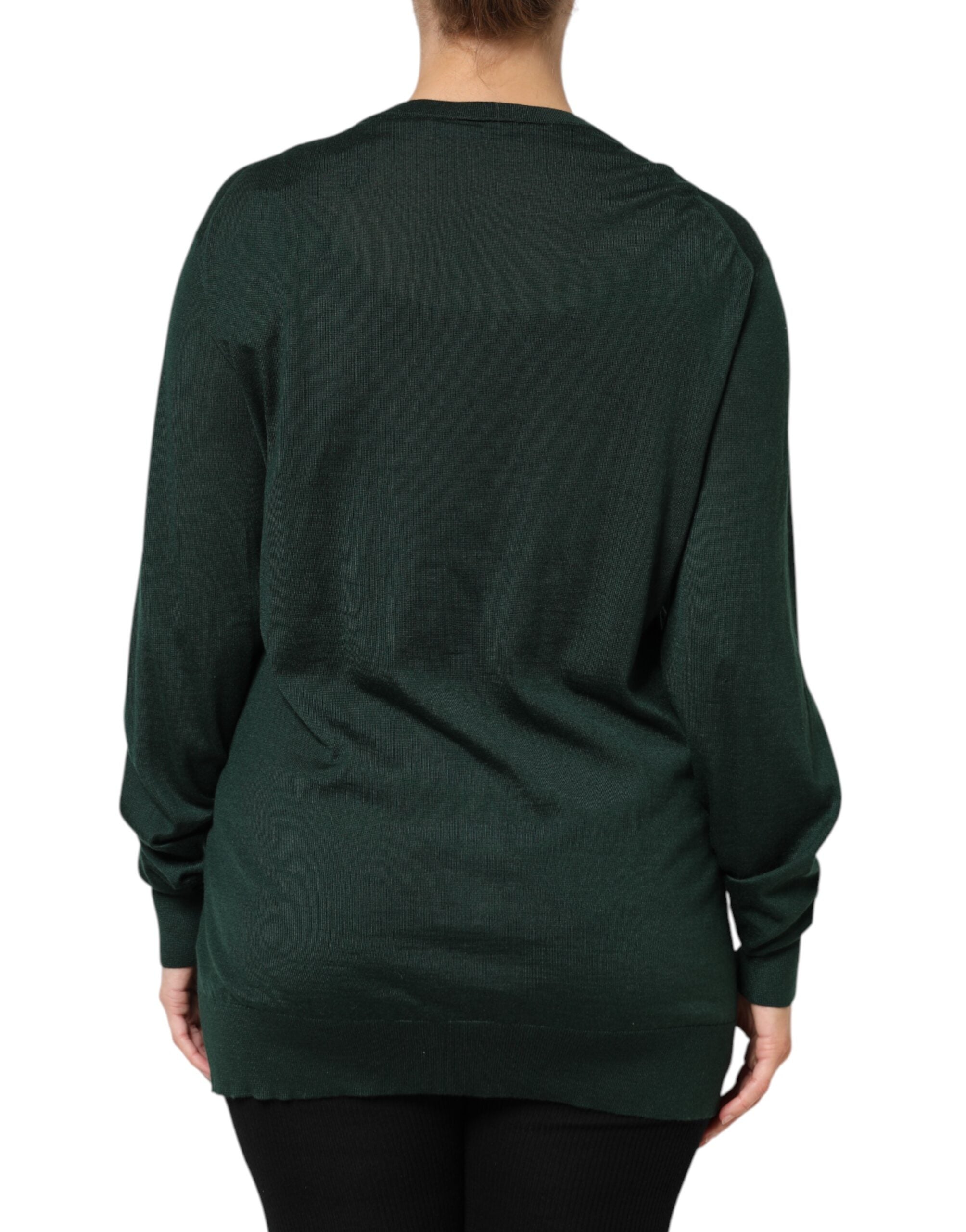 Dark Green Cashmere Silk Cardigan Sweater - ventzia