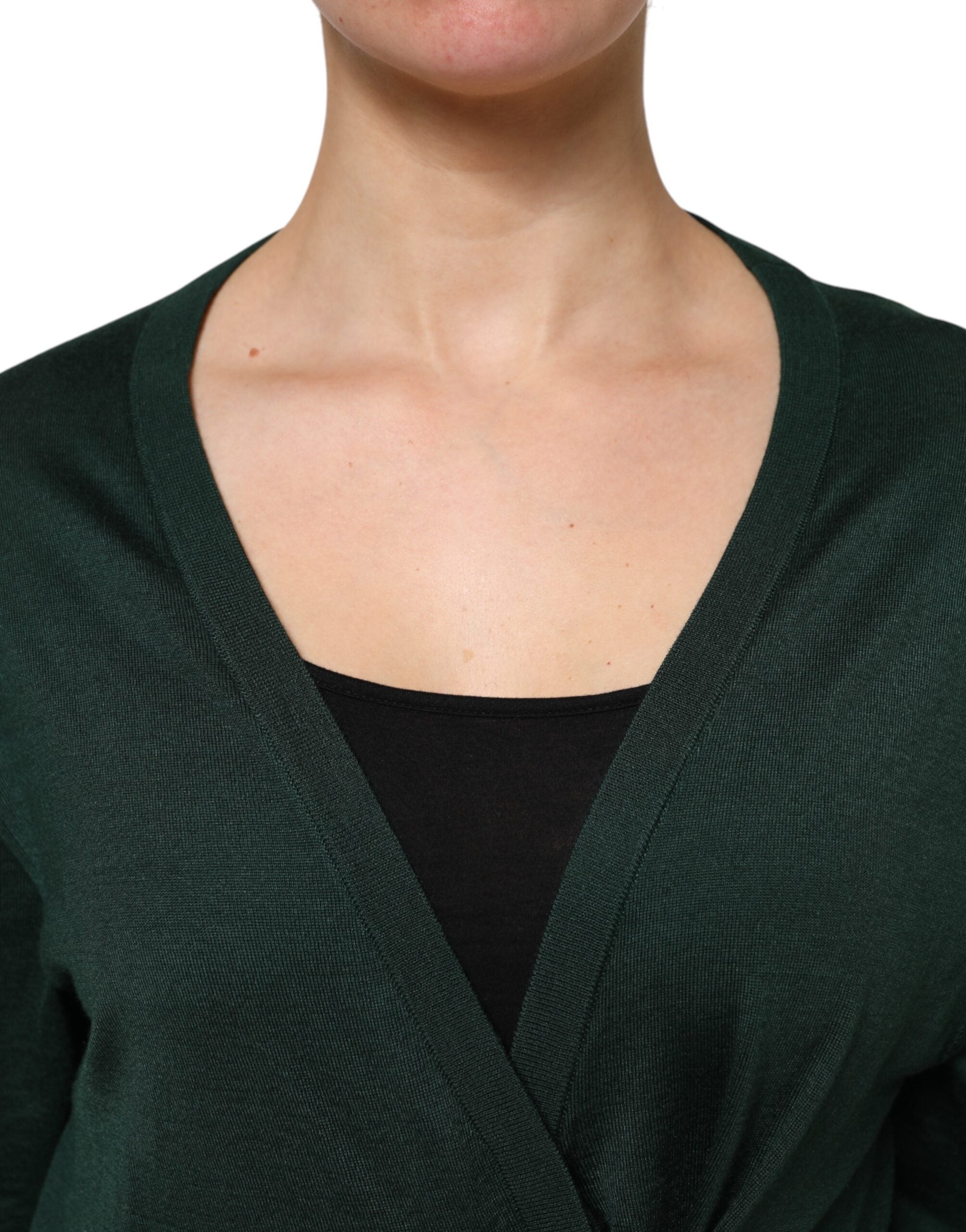 Dark Green Cashmere Silk Cardigan Sweater - ventzia