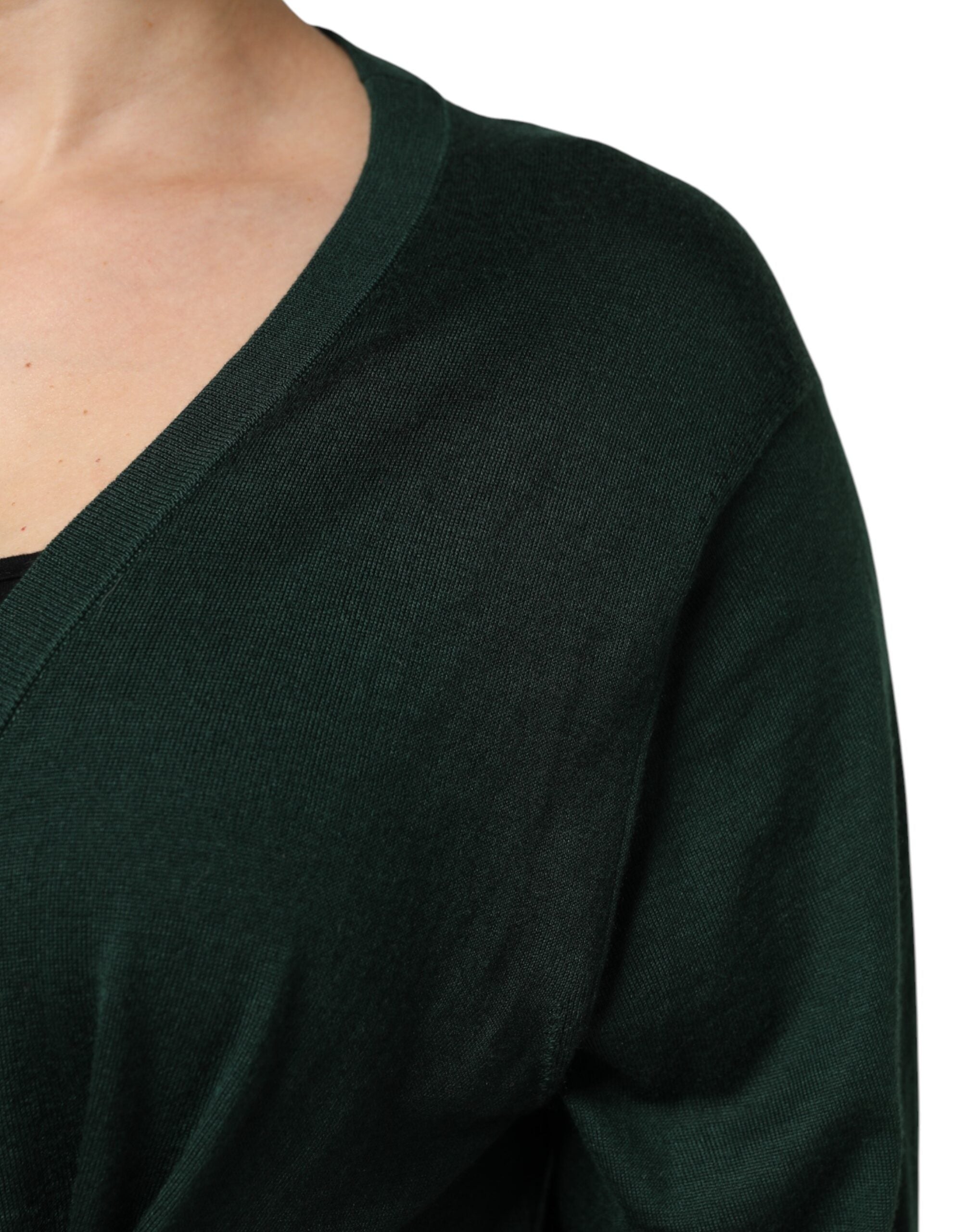 Dark Green Cashmere Silk Cardigan Sweater - ventzia