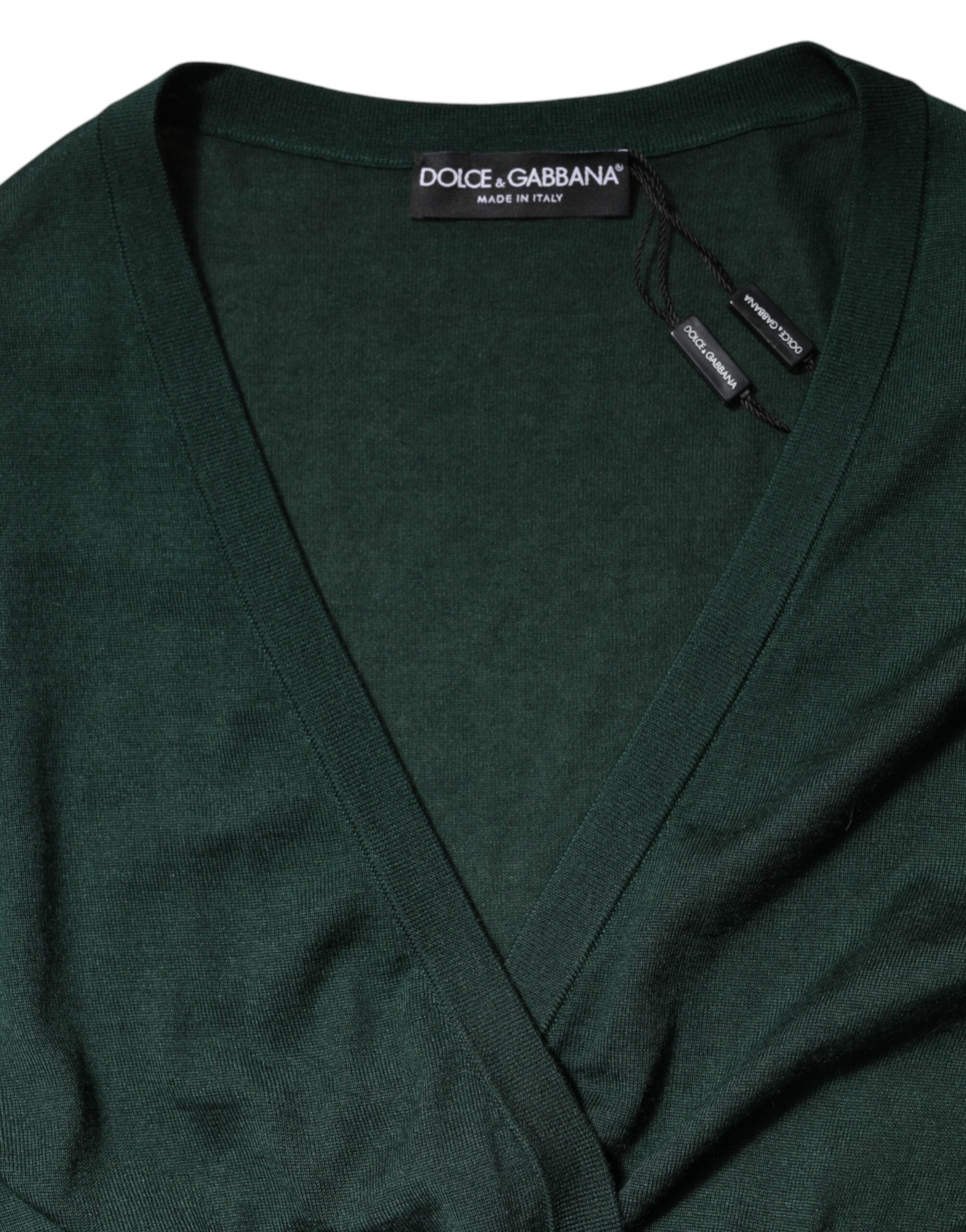 Dark Green Cashmere Silk Cardigan Sweater - ventzia