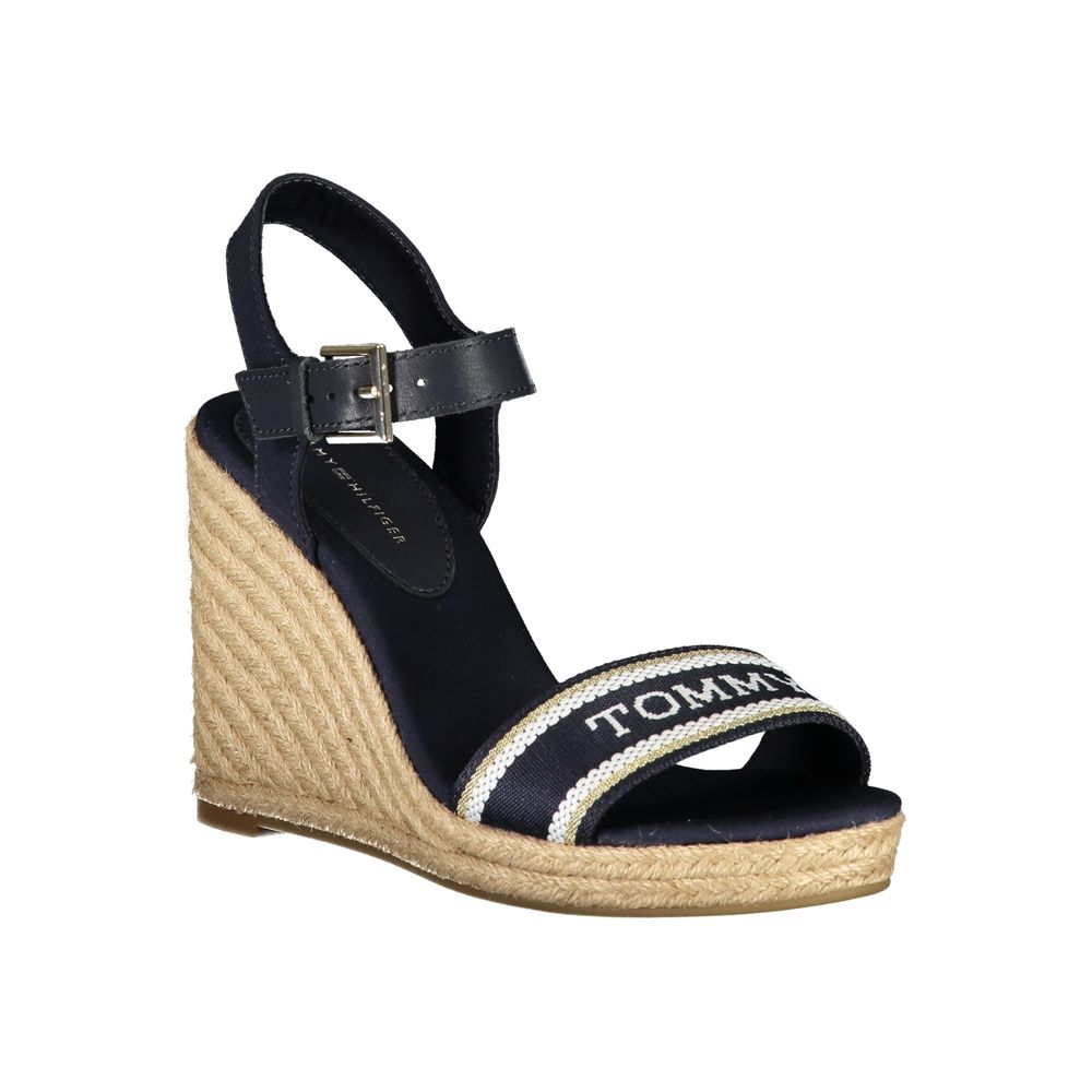 Blue Leather Women's Wedge Sandal - ventzia